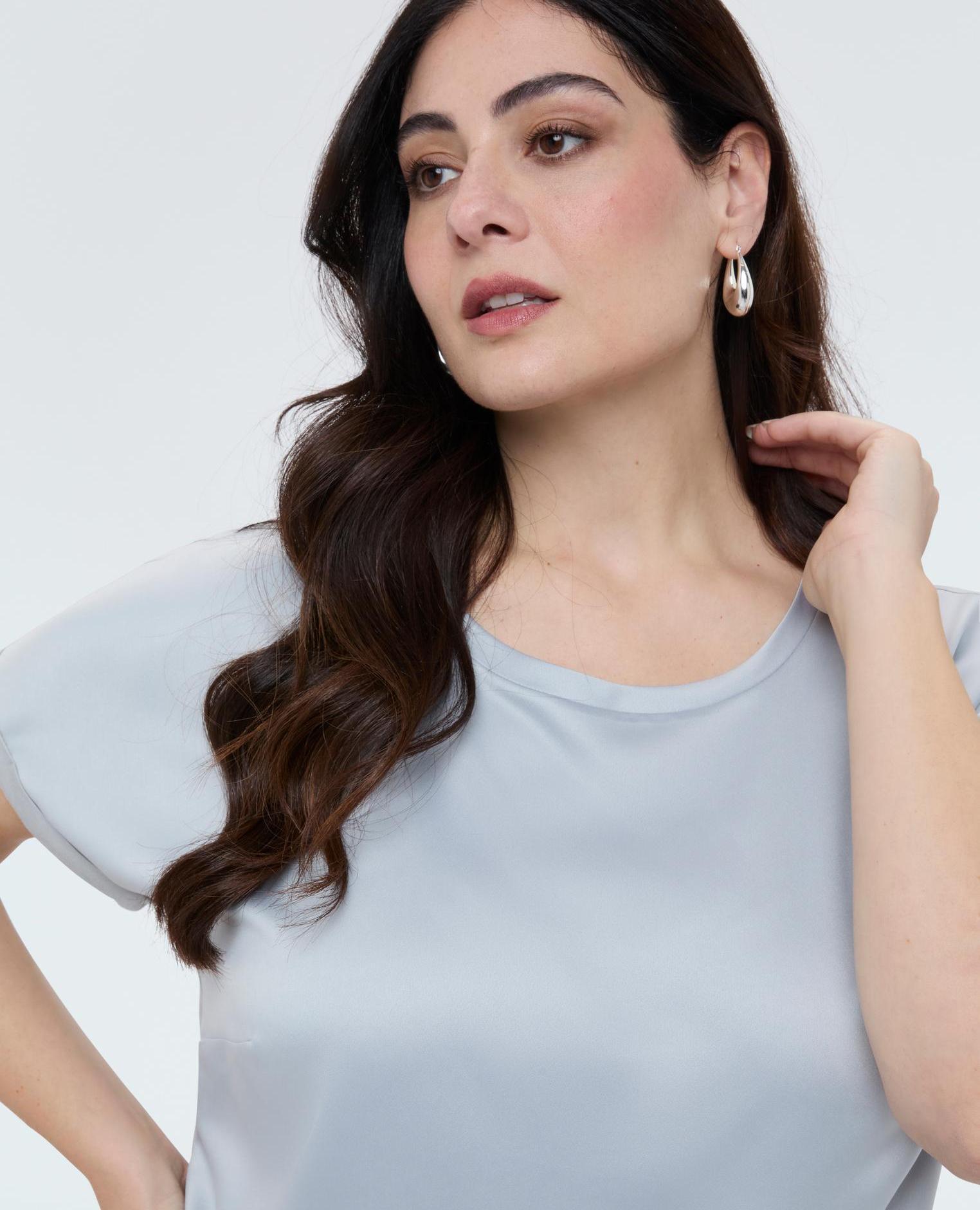 Camiseta de mujer bimaterial con cuello redondo - Fiorella Rubino - Gris Gris-3