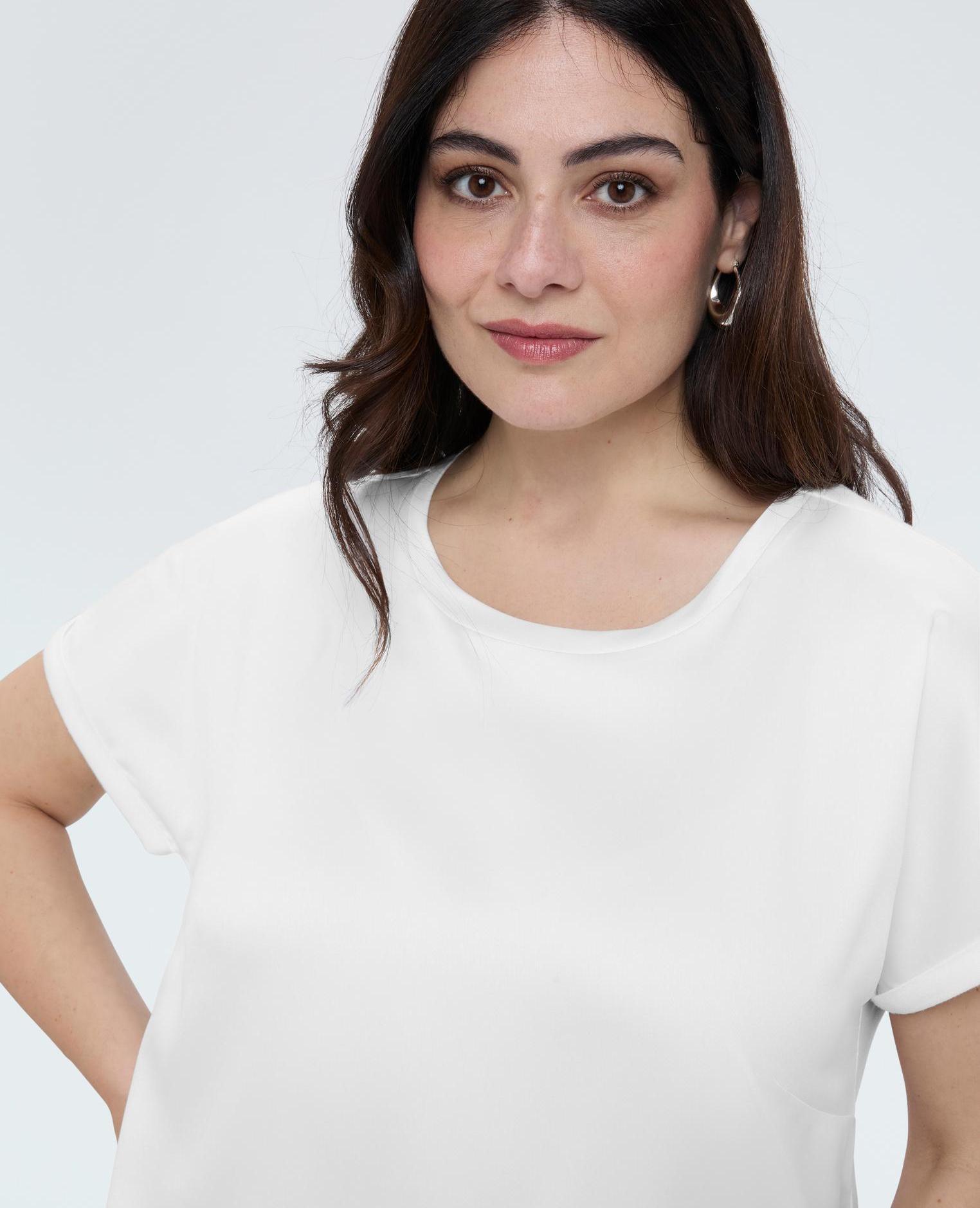 Camiseta de mujer bimaterial con cuello redondo - Fiorella Rubino - Blanco Blanco-3