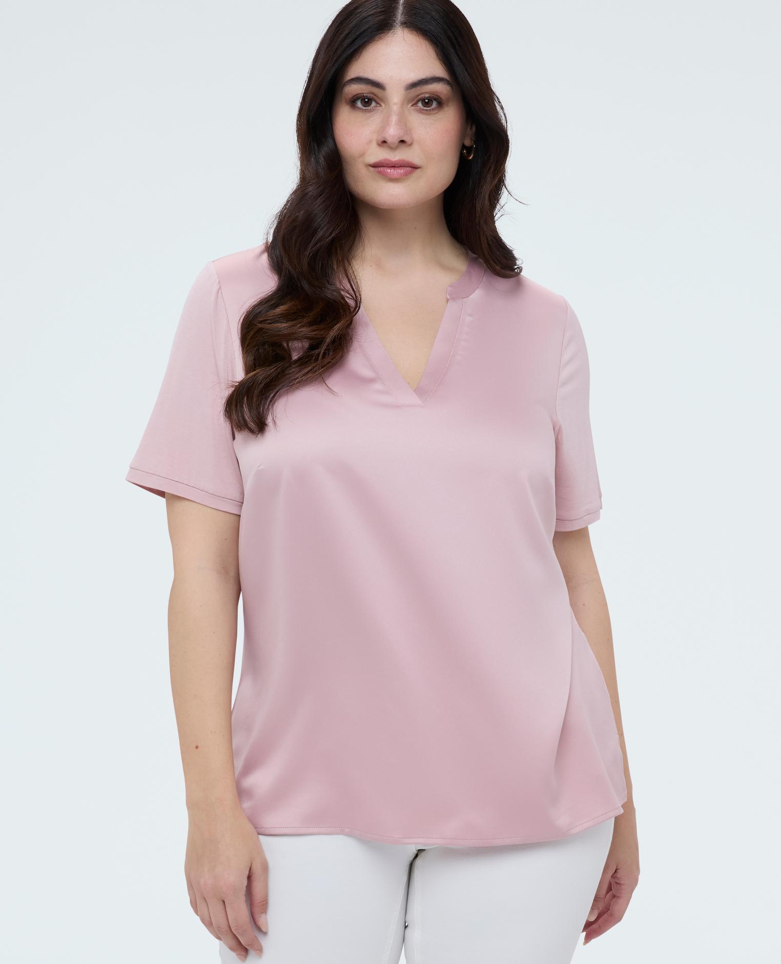 Fiorella Rubino - Camiseta de mujer bimaterial en mezcla de viscosa manga corta.