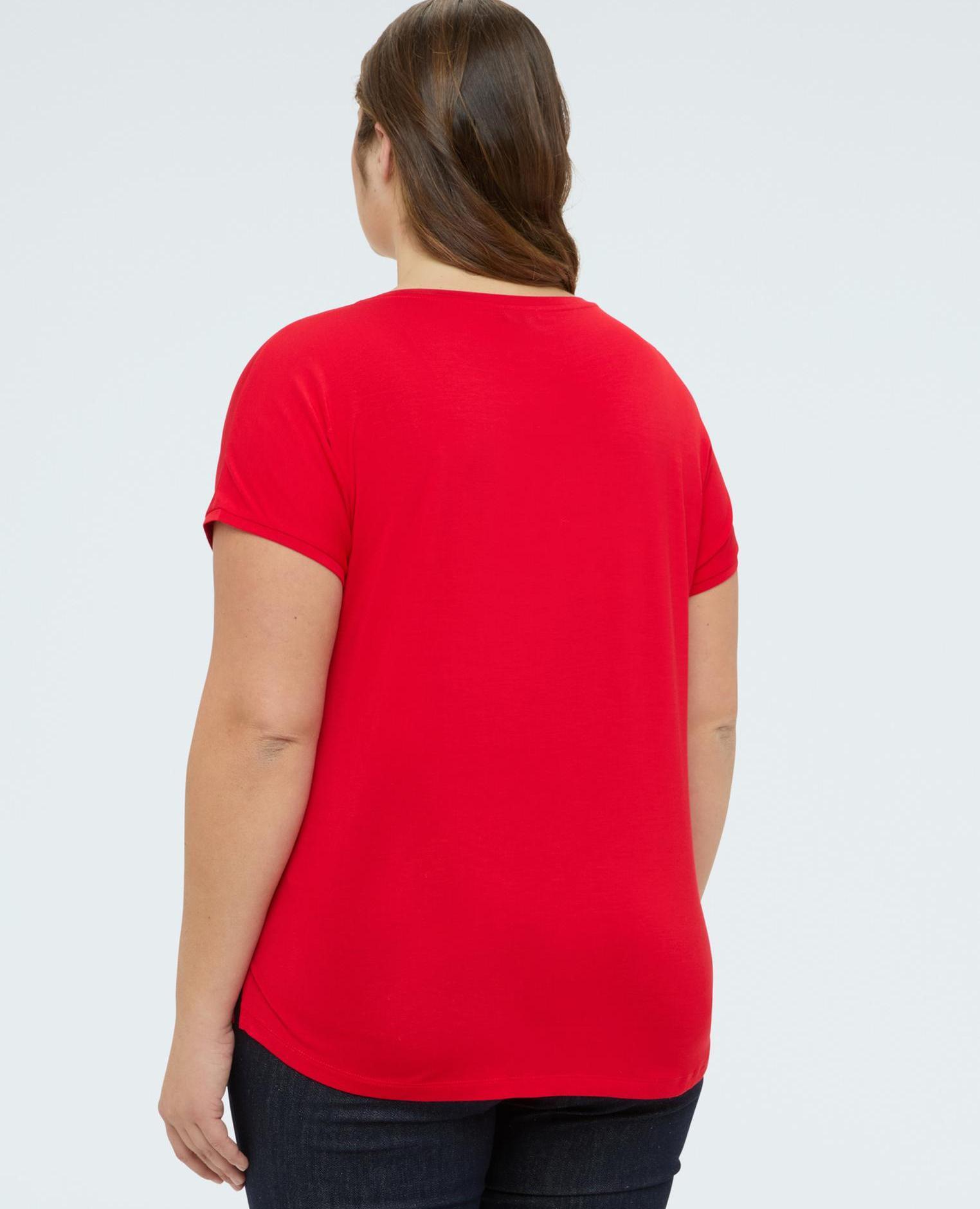 Camiseta de mujer bimateria con cuello de pico - Fiorella Rubino - Rojo Rojo-2