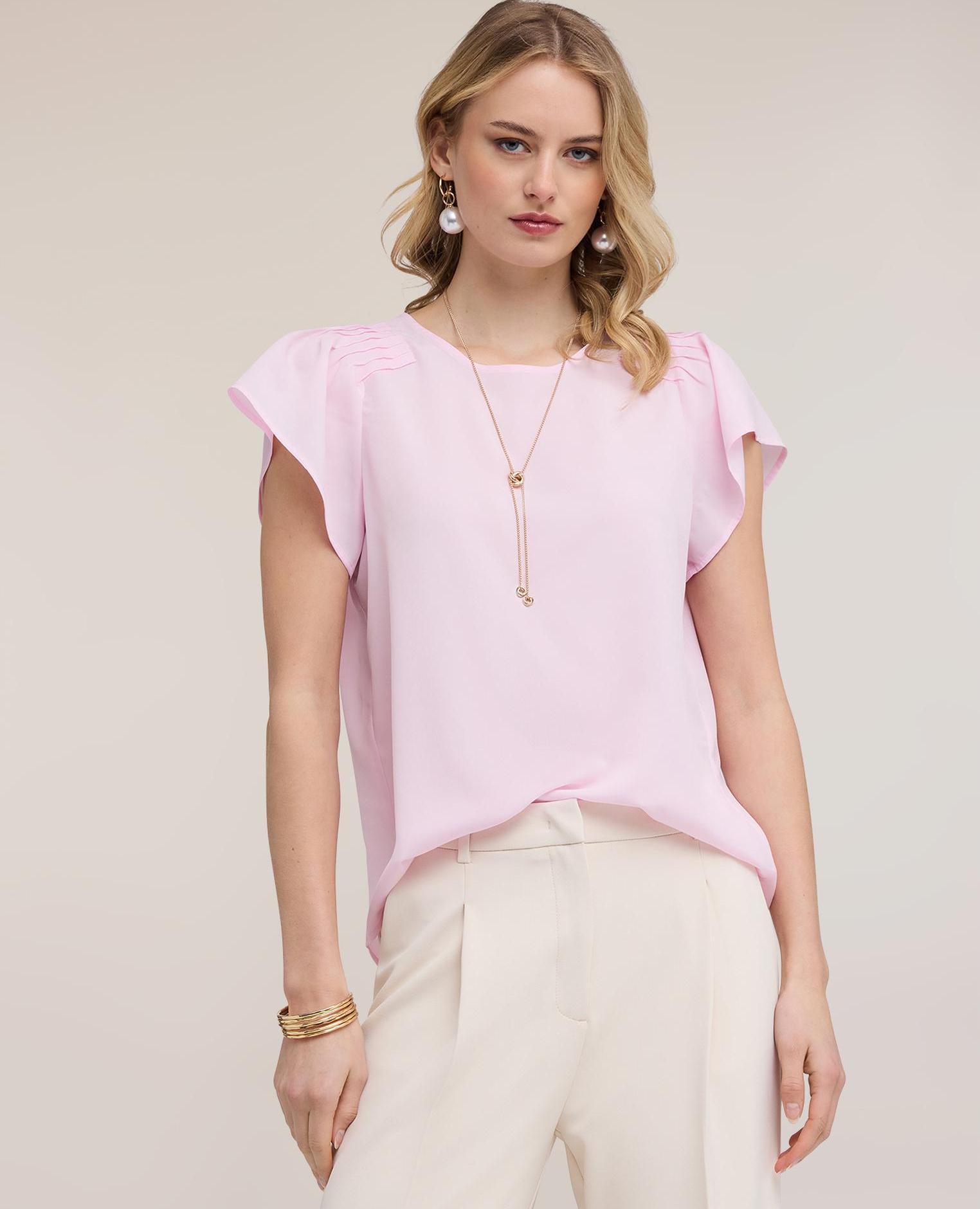 Blusa de mujer de crepé de china con pliegues escote redondo con motivo de gota en la espalda - Motivi - Rosa Rosa-1