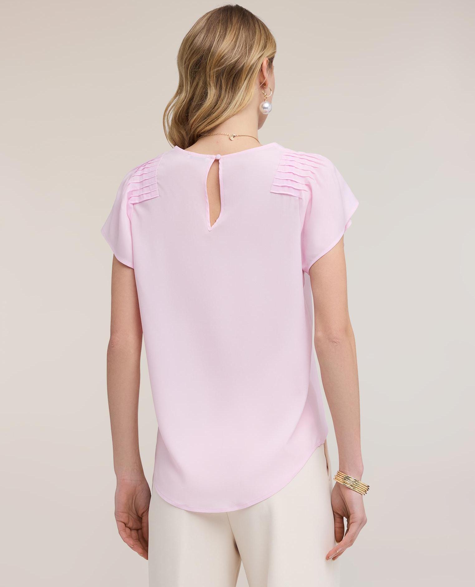 Blusa de mujer de crepé de china con pliegues escote redondo con motivo de gota en la espalda - Motivi - Rosa Rosa-2
