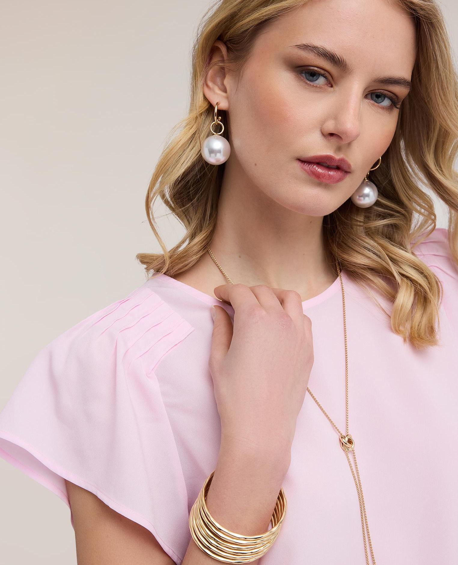 Blusa de mujer de crepé de china con pliegues escote redondo con motivo de gota en la espalda - Motivi - Rosa Rosa-3