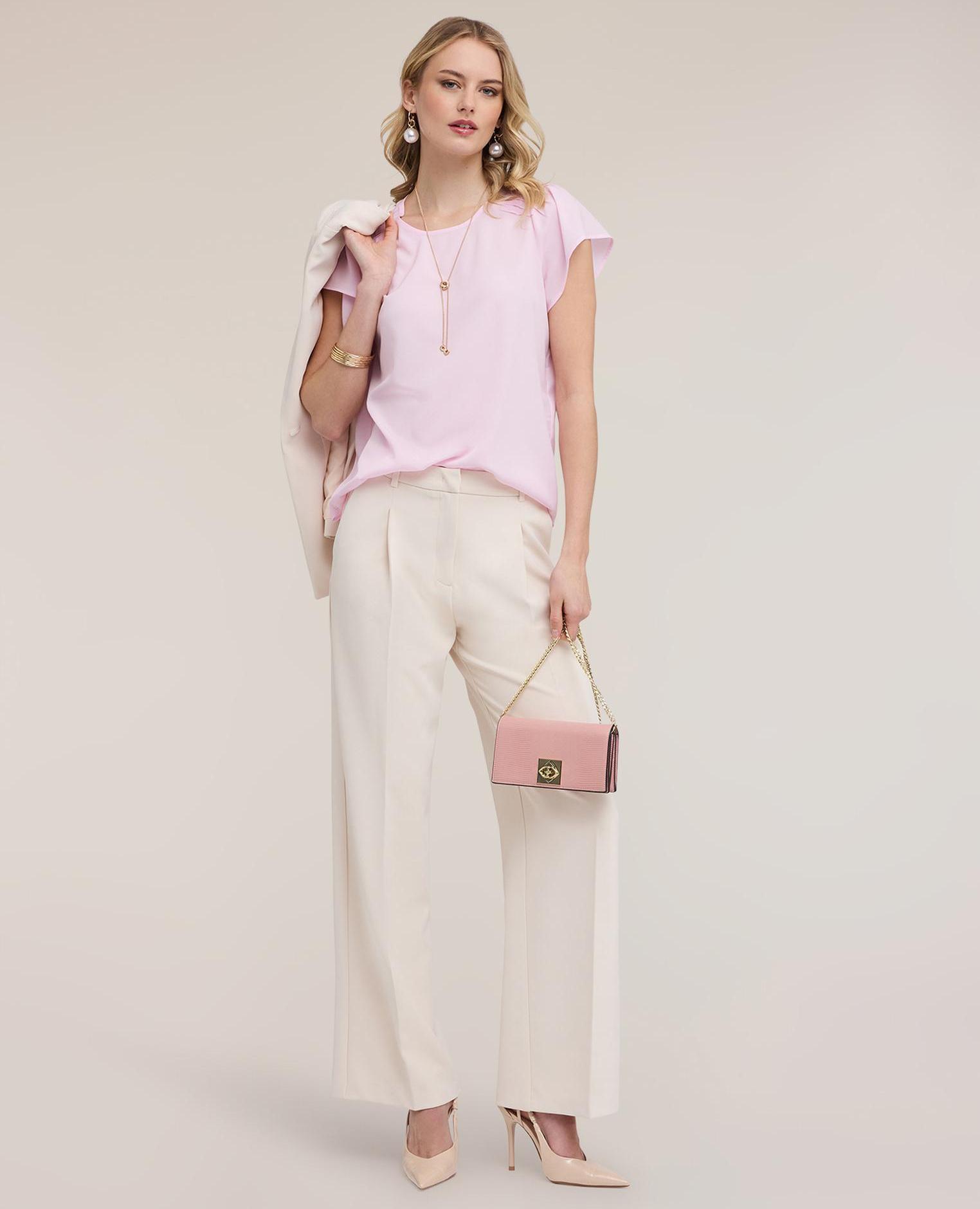 Blusa de mujer de crepé de china con pliegues escote redondo con motivo de gota en la espalda - Motivi - Rosa Rosa-4