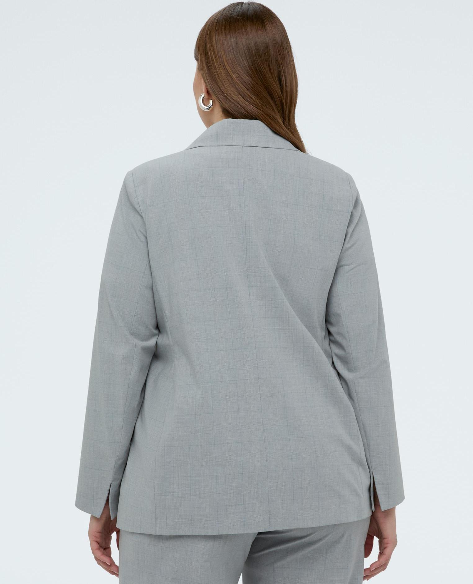 Blazer de mujer estampado cuadros dos bolsillos aplicados delanteros y mangas largas - Fiorella Rubino - Gris Gris-2