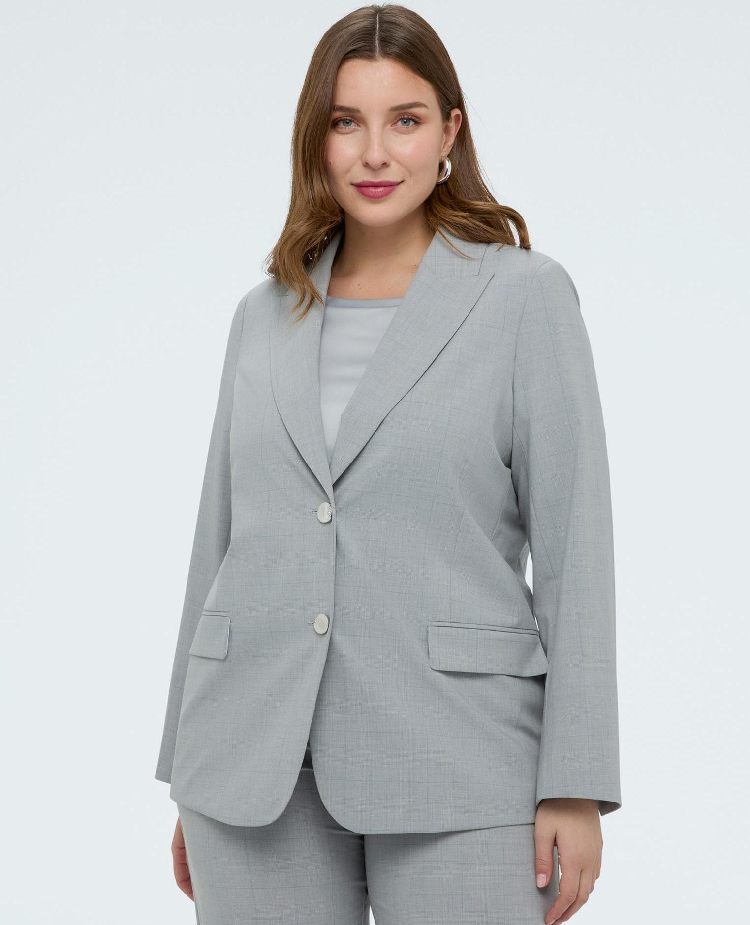 Blazer de mujer estampado cuadros dos bolsillos aplicados delanteros y mangas largas - Fiorella Rubino - Gris Gris-3