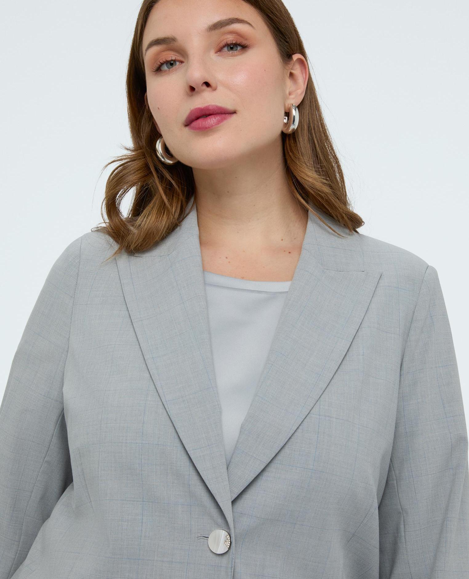Blazer de mujer estampado cuadros dos bolsillos aplicados delanteros y mangas largas - Fiorella Rubino - Gris Gris-4