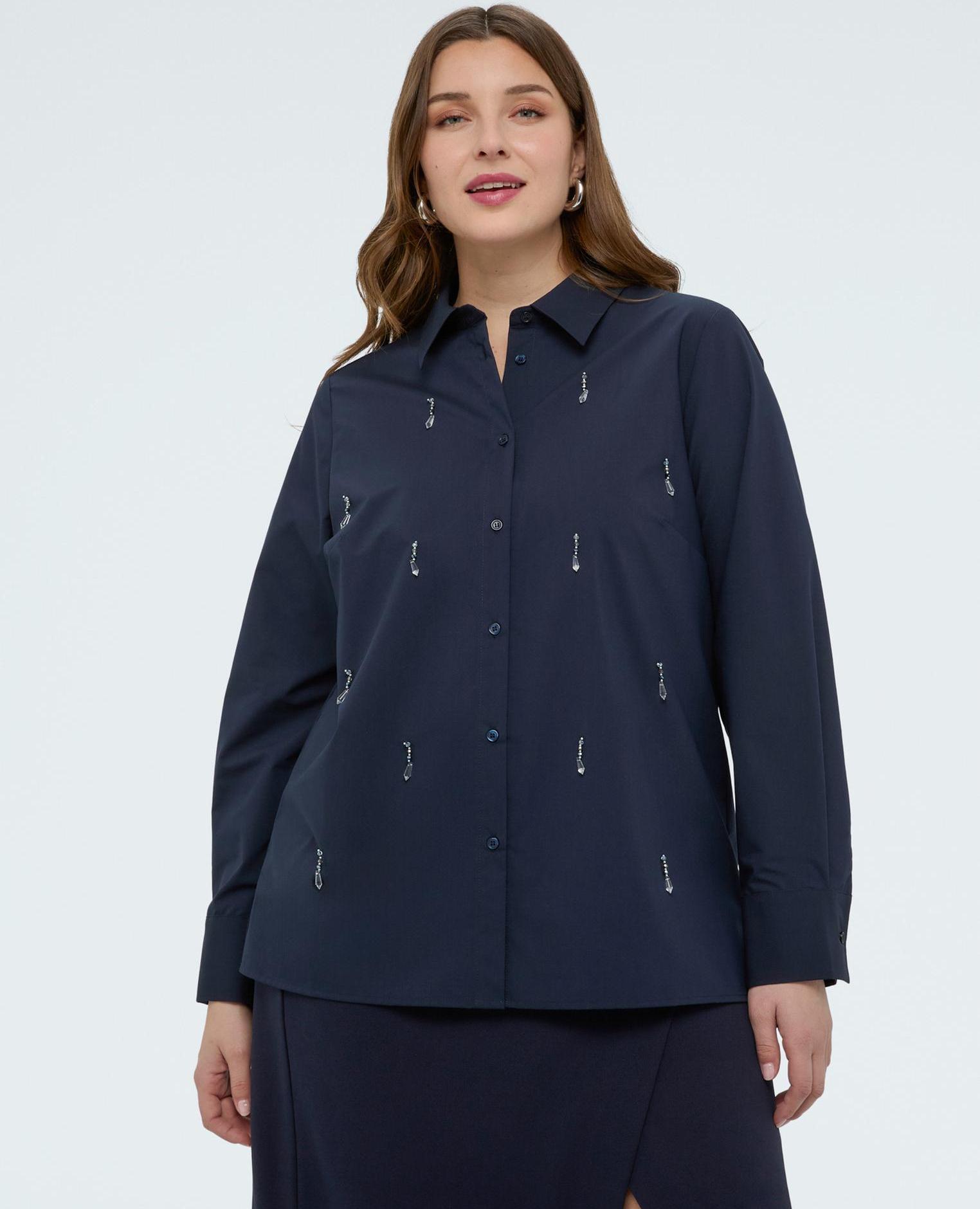 Camisa de mujer con aplicaciones crystal en la parte delantera - Fiorella Rubino - Azul Azul-3