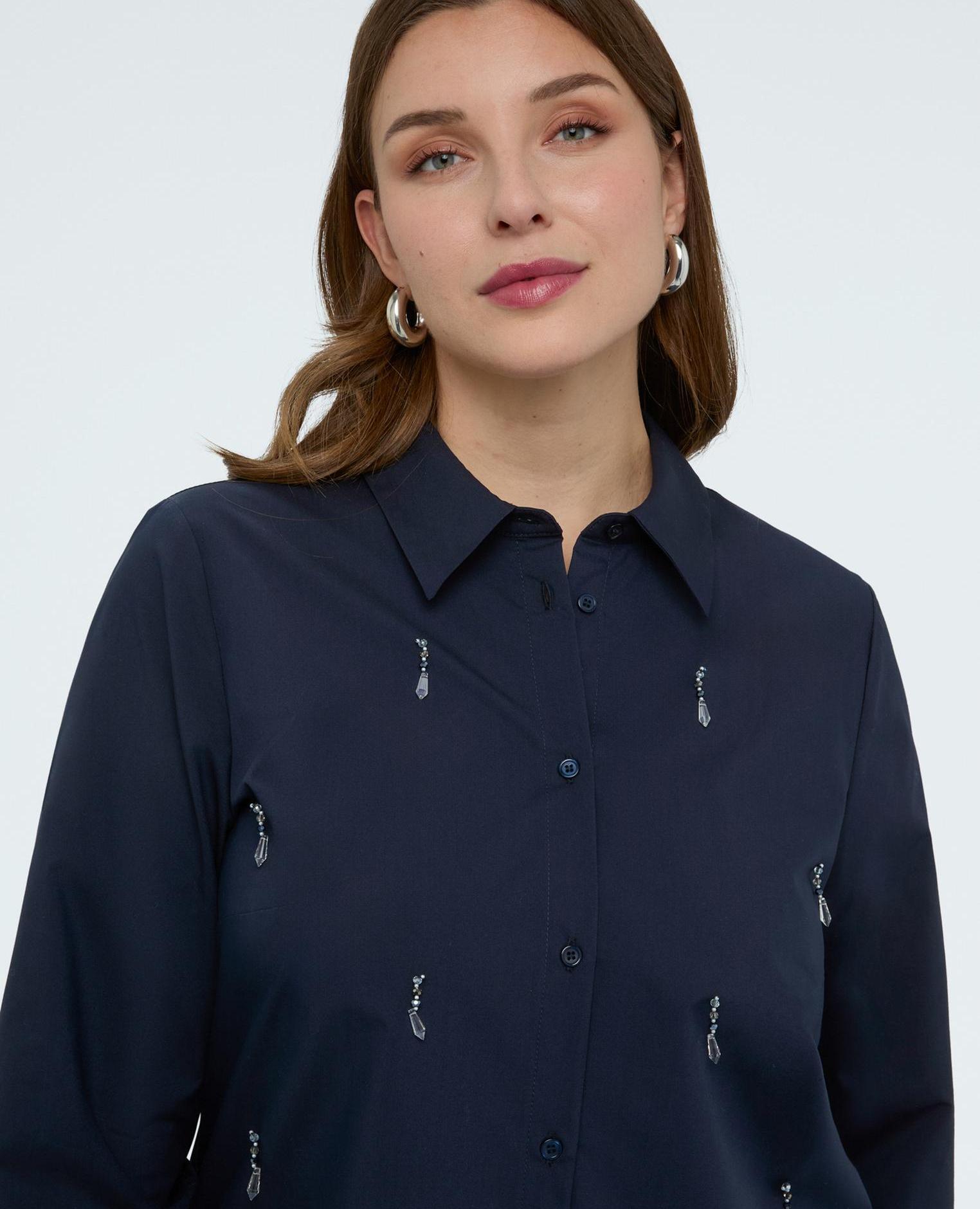 Camisa de mujer con aplicaciones crystal en la parte delantera - Fiorella Rubino - Azul Azul-4