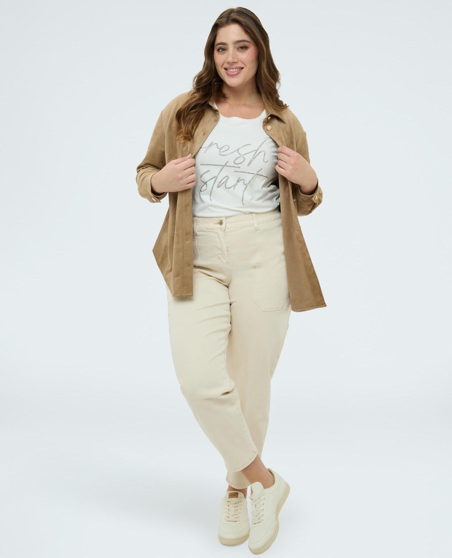 Camisa de mujer tejido soft touch mangas largas - Fiorella Rubino - Marrón Marrón-3