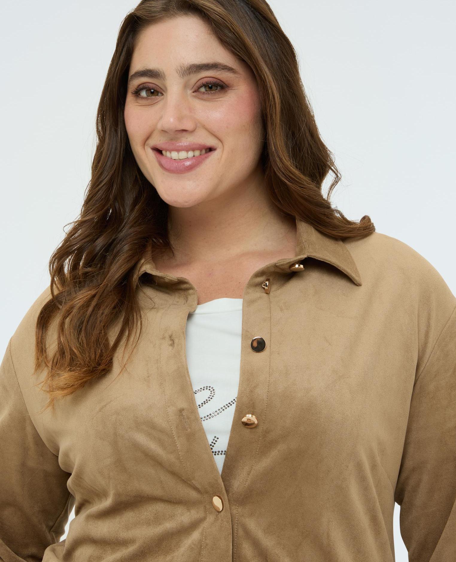 Camisa de mujer tejido soft touch mangas largas - Fiorella Rubino - Marrón Marrón-4