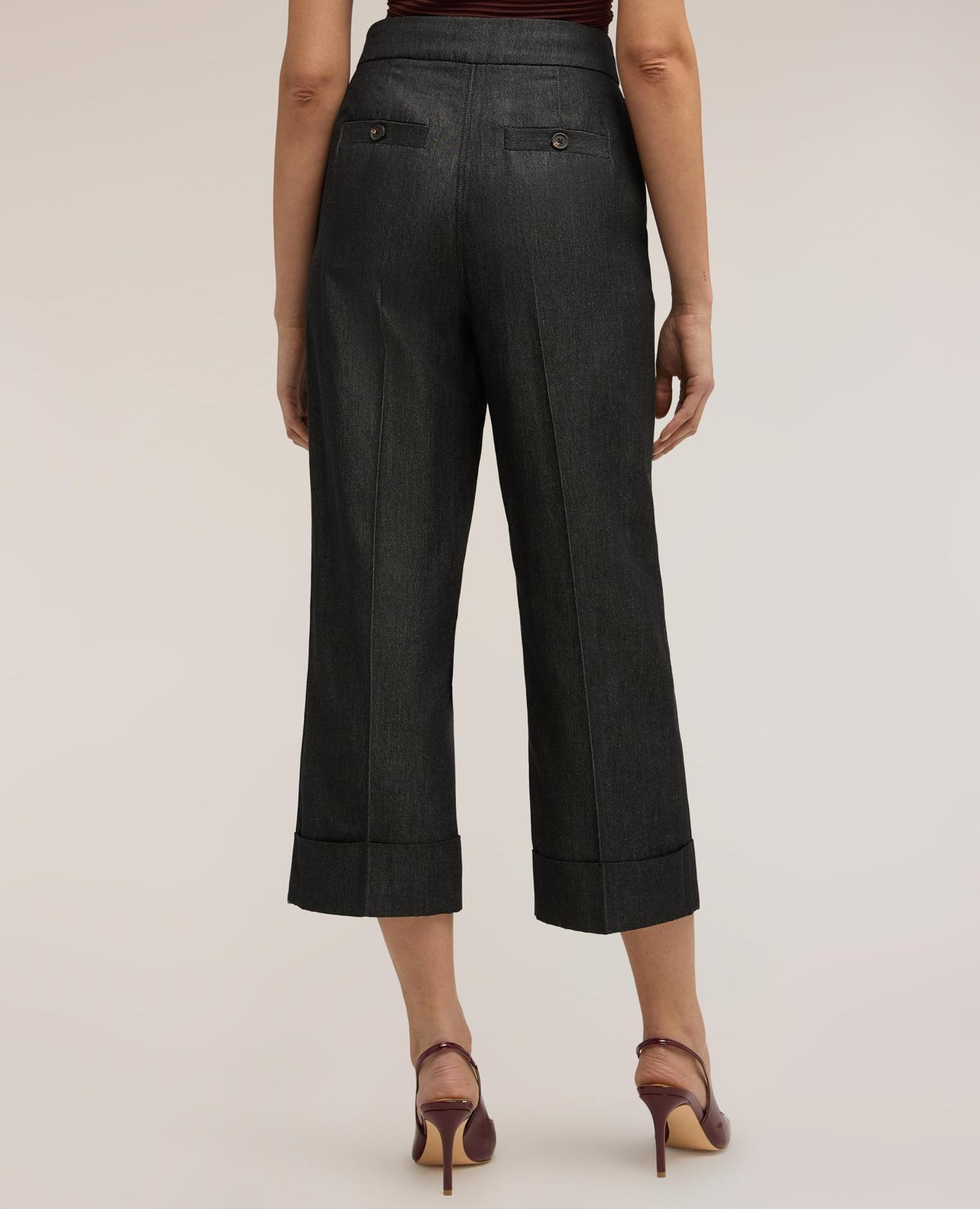 Pantalones de mujer cropped mezcla de ramio cierre frontal con botón y cremallera - Motivi - Gris Gris-2