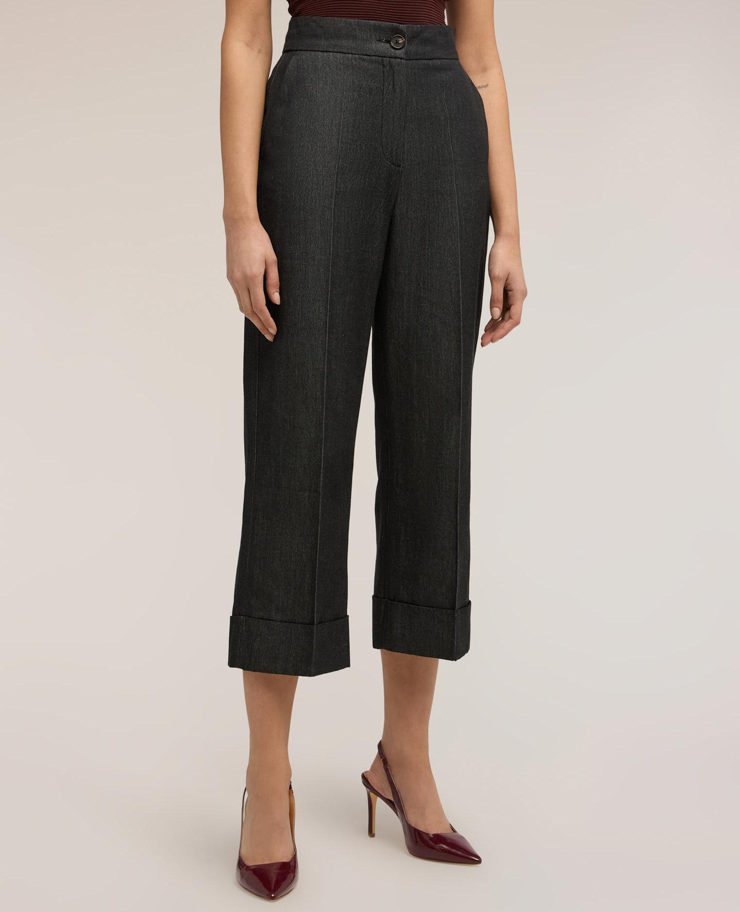Pantalones de mujer cropped mezcla de ramio cierre frontal con botón y cremallera - Motivi - Gris Gris-3