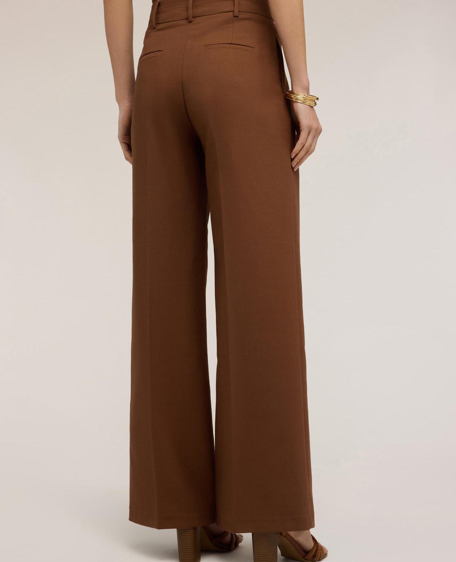 Pantalones de mujer palazzo en tejido armaturado talle alto - Motivi - Marrón Marrón-2