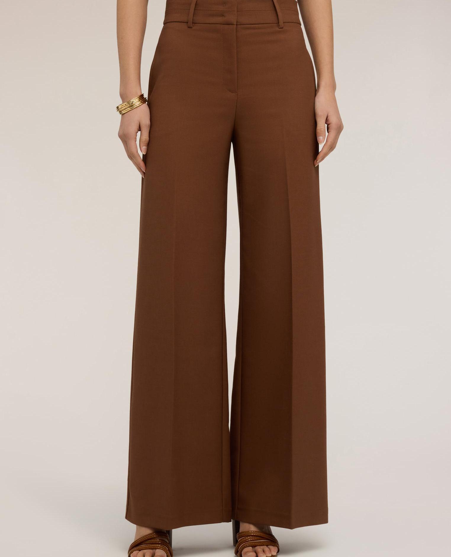 Pantalones de mujer palazzo en tejido armaturado talle alto - Motivi - Marrón Marrón-3