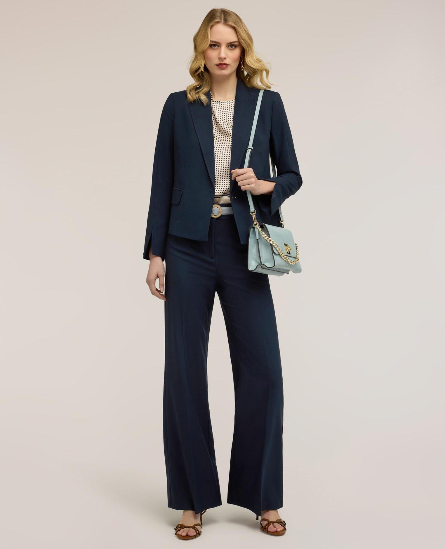 Pantalones de mujer palazzo en tejido armaturado talle alto - Motivi - Azul Azul-1