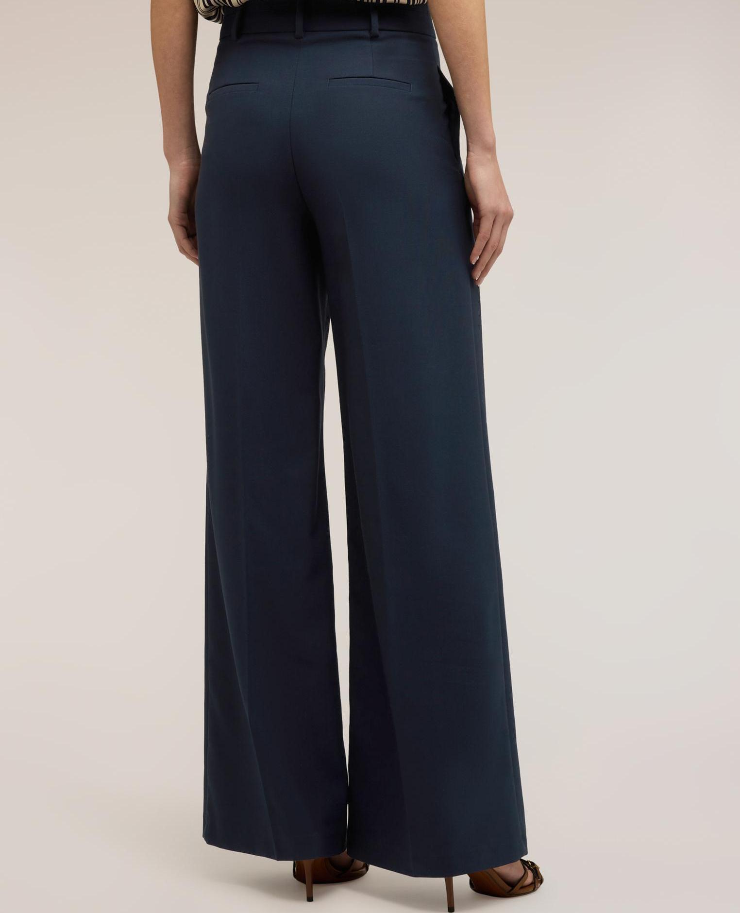 Pantalones de mujer palazzo en tejido armaturado talle alto - Motivi - Azul Azul-2