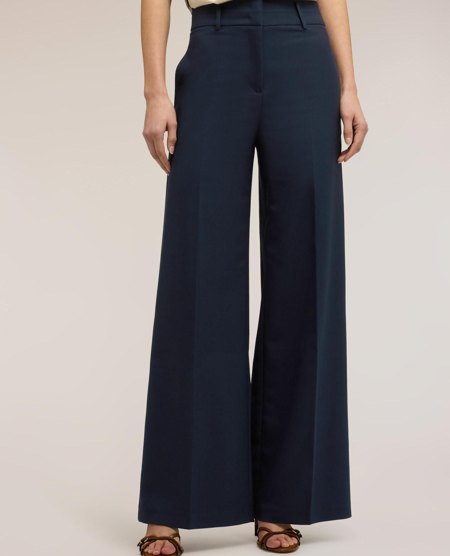 Pantalones de mujer palazzo en tejido armaturado talle alto - Motivi - Azul Azul-3