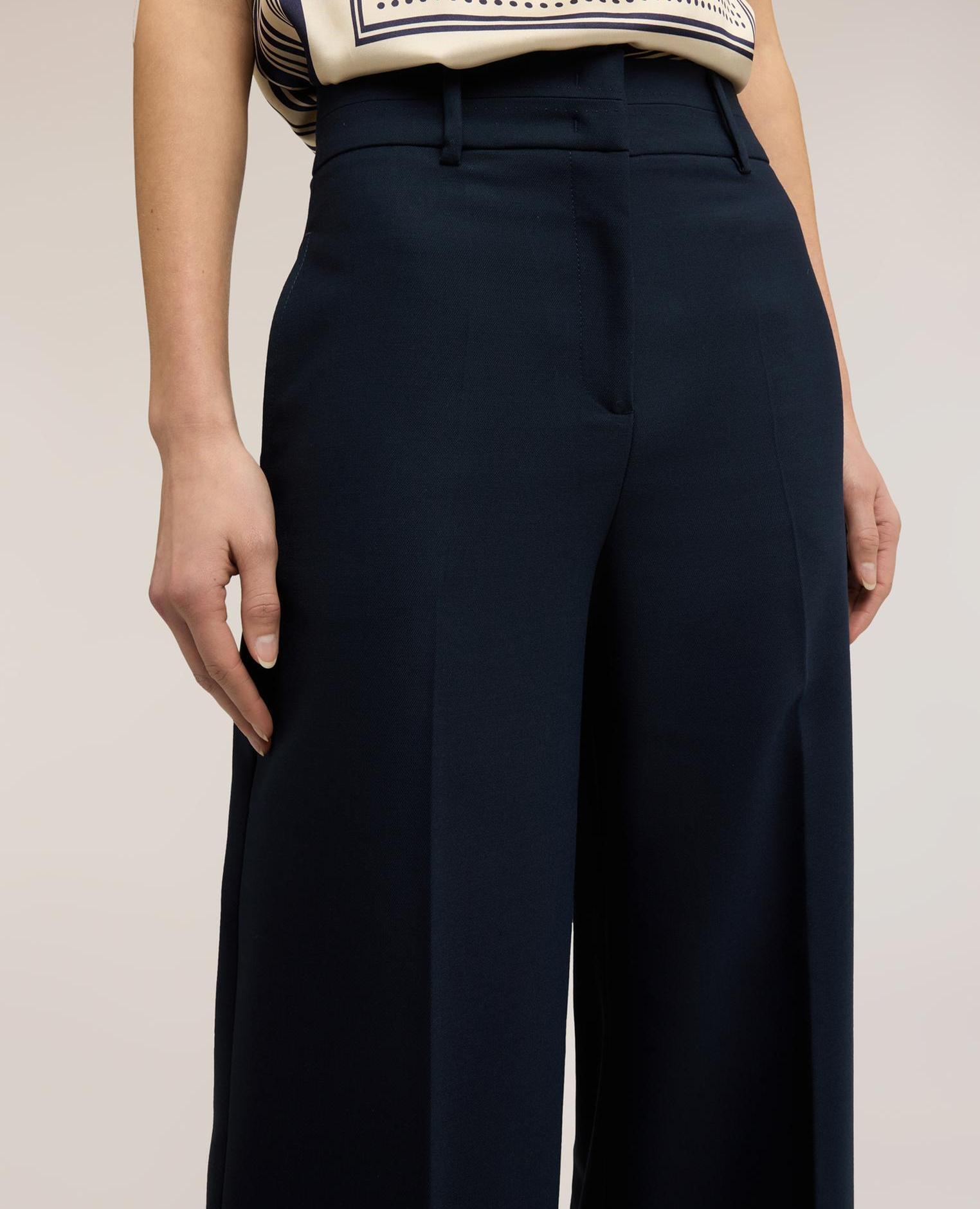 Pantalones de mujer palazzo en tejido armaturado talle alto - Motivi - Azul Azul-4