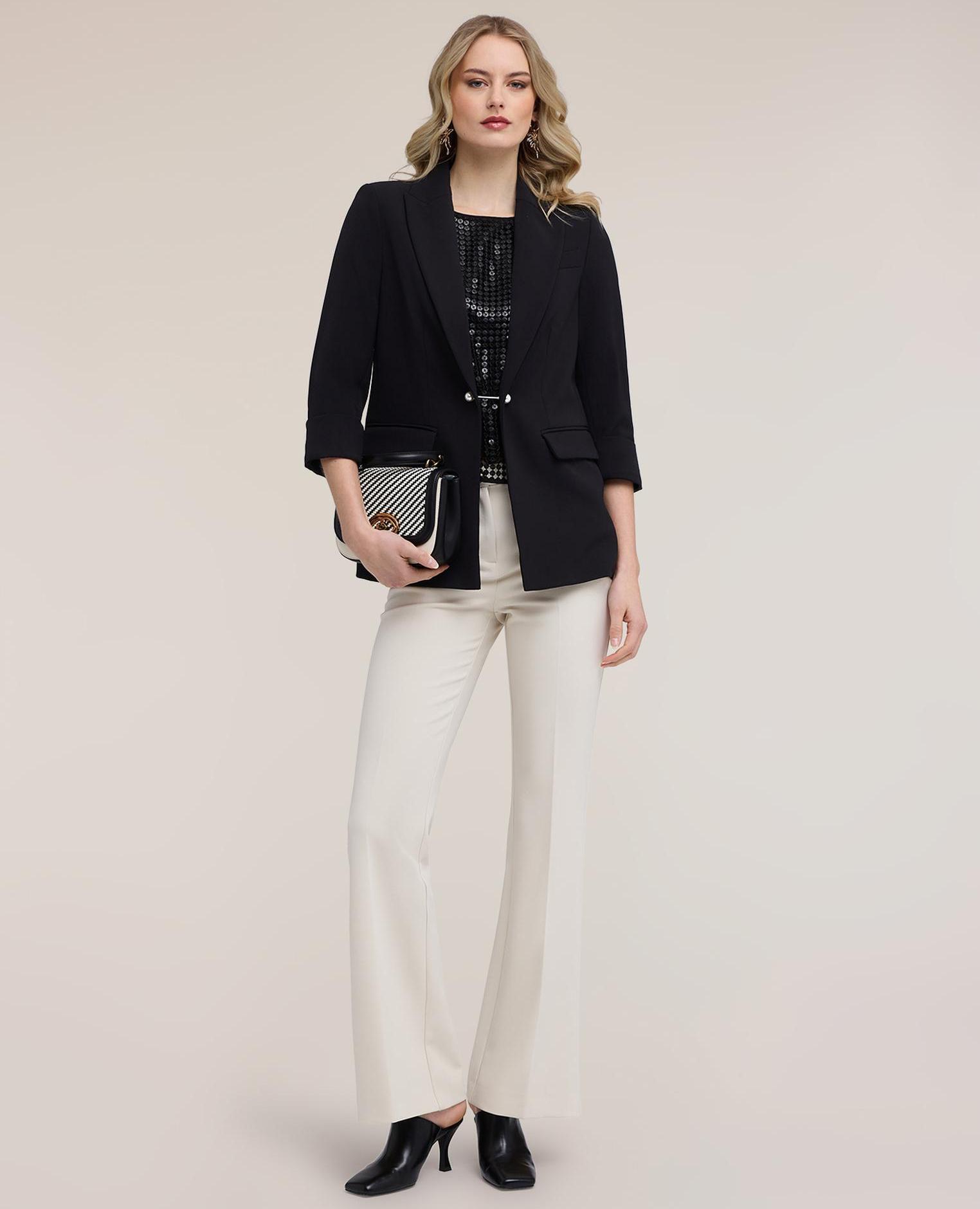 Chaqueta de mujer blazer con gemelos joya cierre con solapas de pico y gemelos joya - Motivi - Negro Negro-1
