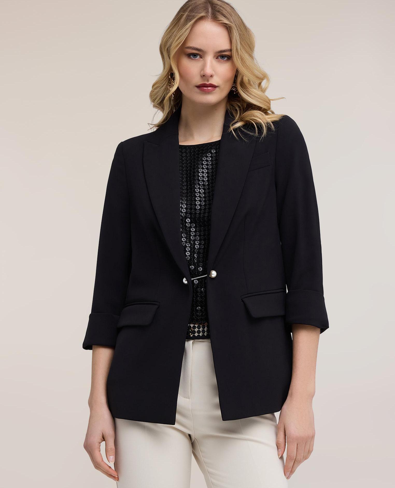 Chaqueta de mujer blazer con gemelos joya cierre con solapas de pico y gemelos joya - Motivi - Negro Negro-3