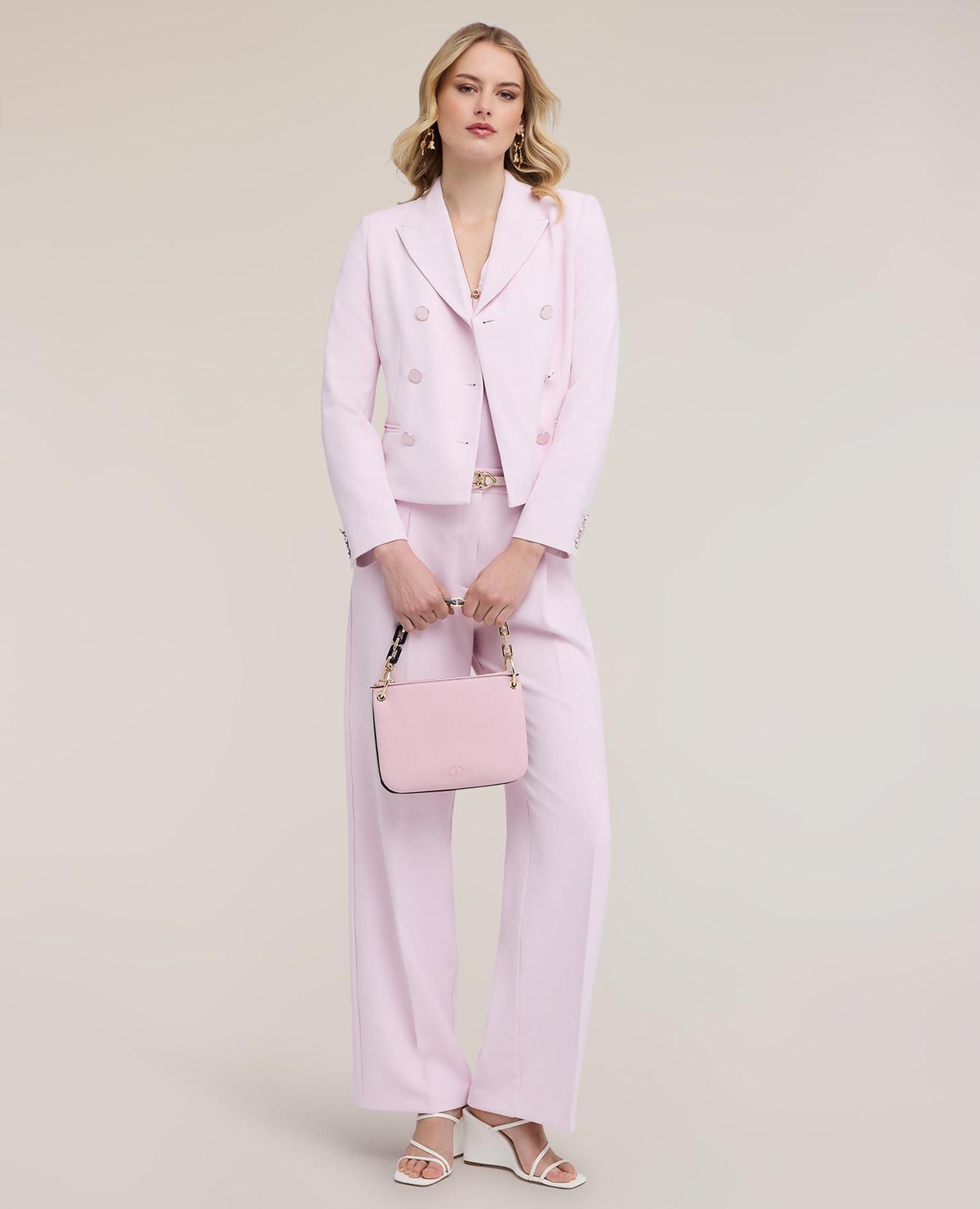 Chaqueta de mujer cruzada en cady crêpe modelo cruzado con ajuste entallado cierre de botones y forro interno - Motivi - Rosa Rosa-4