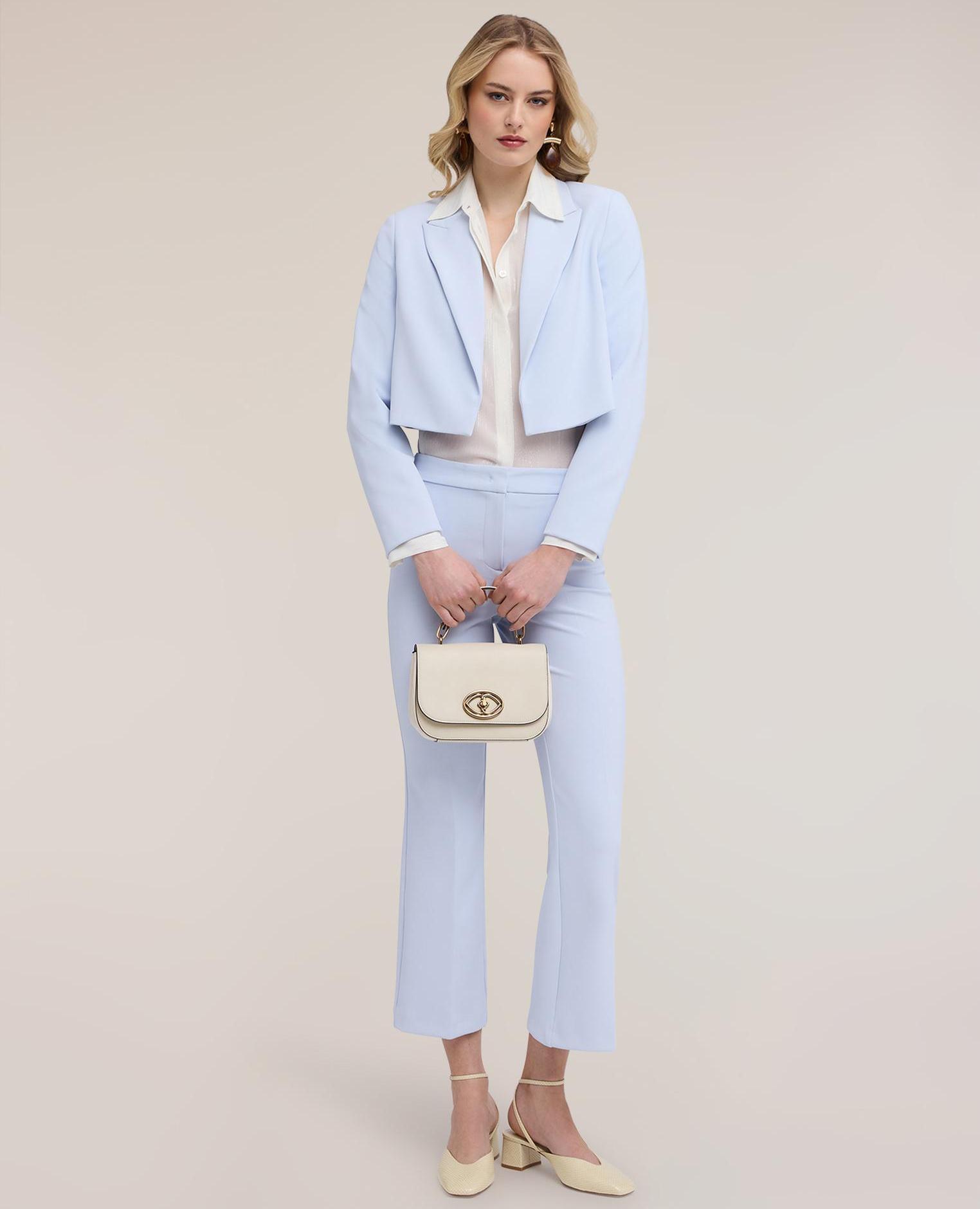 Chaqueta de mujer spencer en crepé cuello de lanza frontal - Motivi - Azul claro Azul claro-4