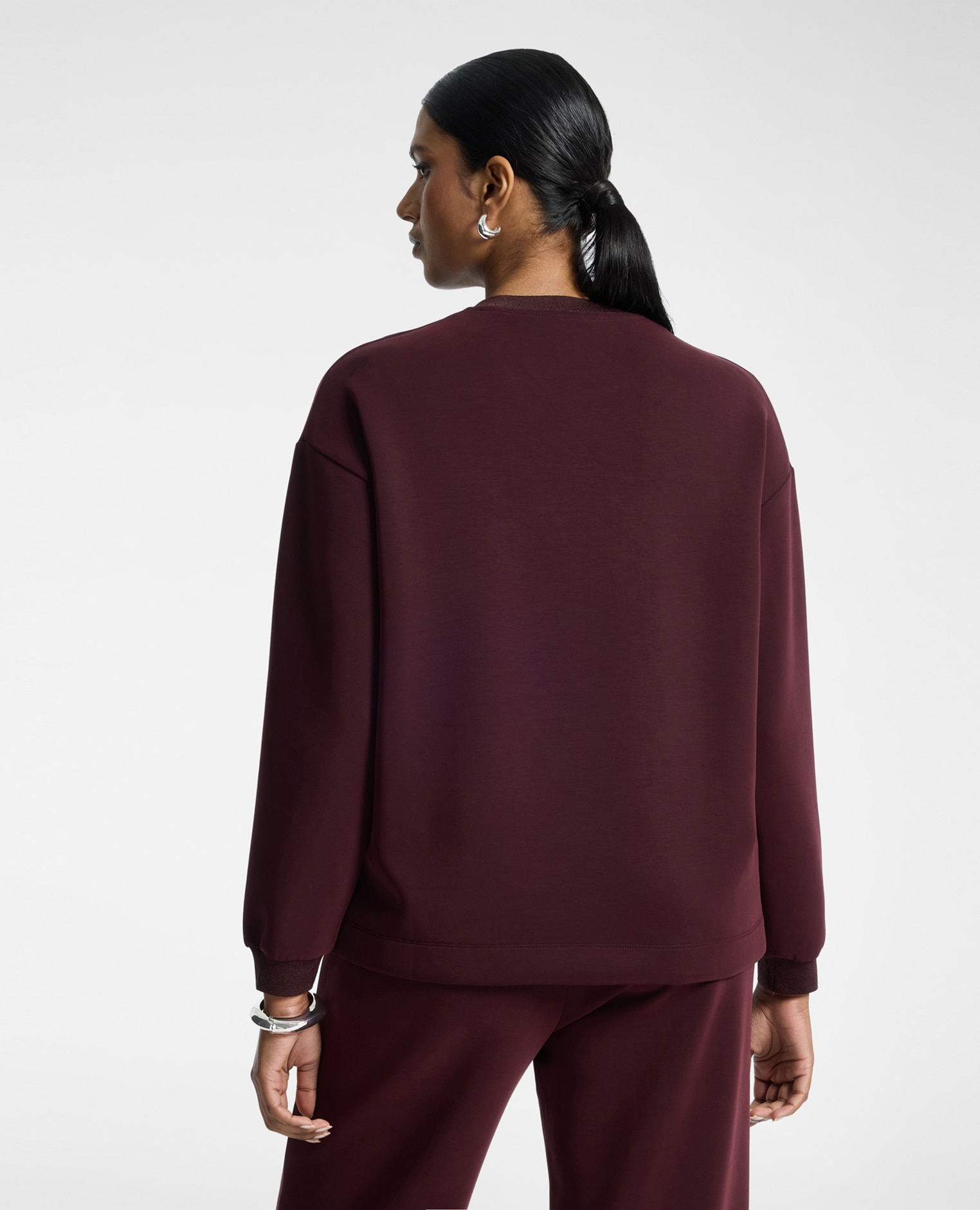 Sudadera de mujer con bordado monogram ajuste boxy con cuello redondo - Elena Miró - Burdeos Burdeos-2