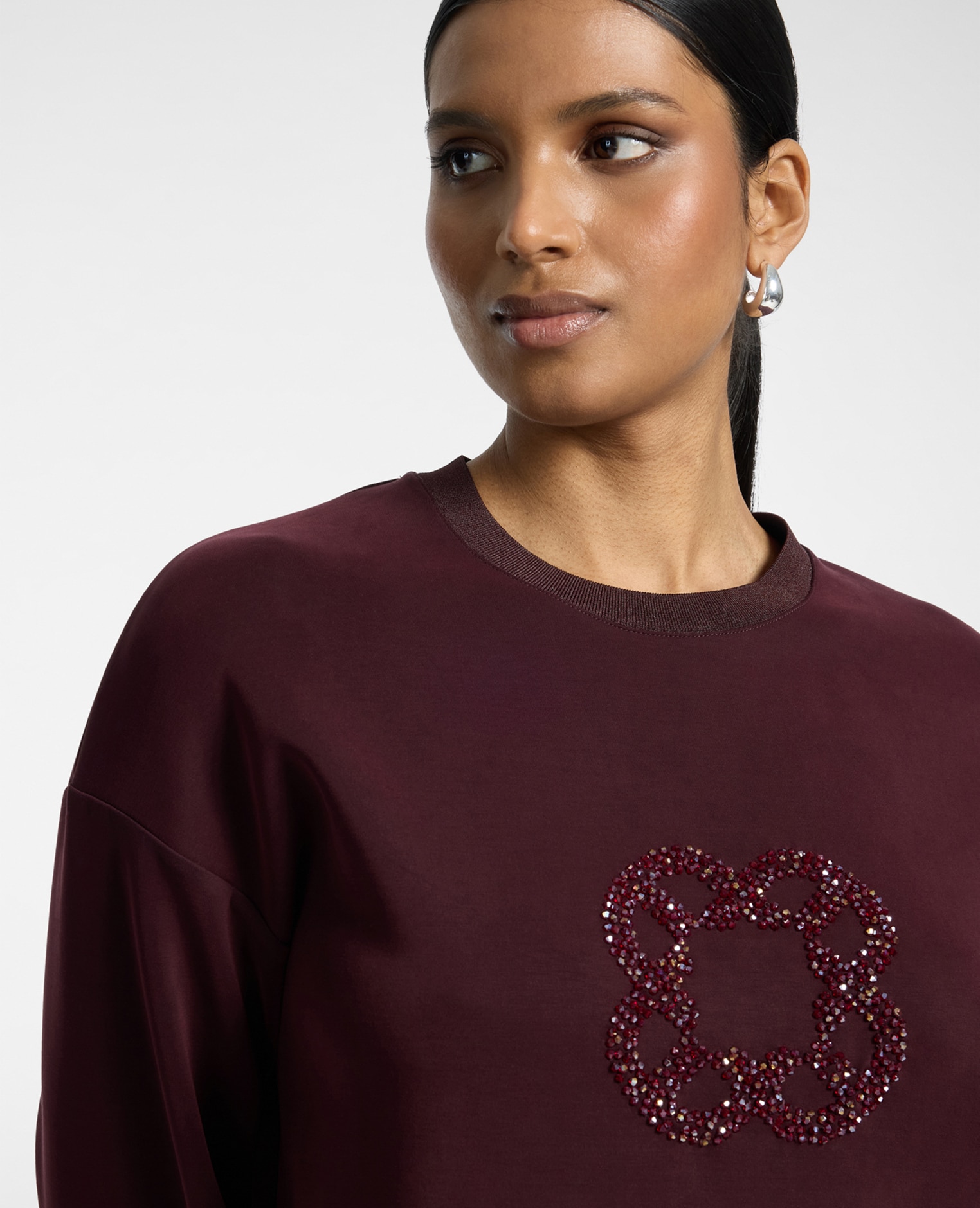 Sudadera de mujer con bordado monogram ajuste boxy con cuello redondo - Elena Miró - Burdeos Burdeos-4