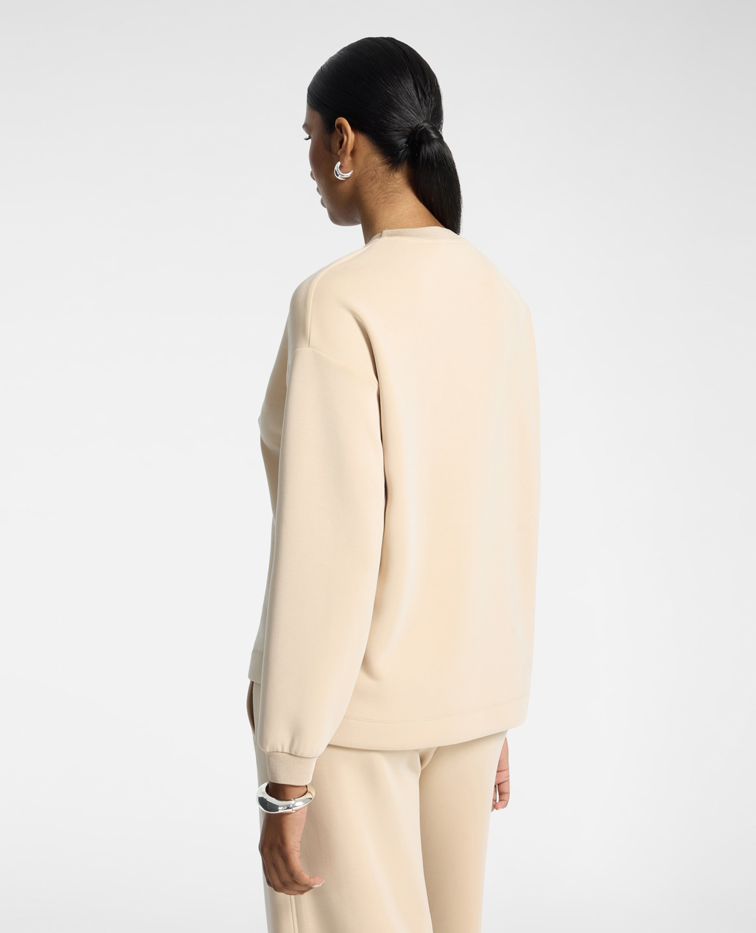 Sudadera de mujer con bordado monogram ajuste boxy con cuello redondo - Elena Miró - Beige Beige-2