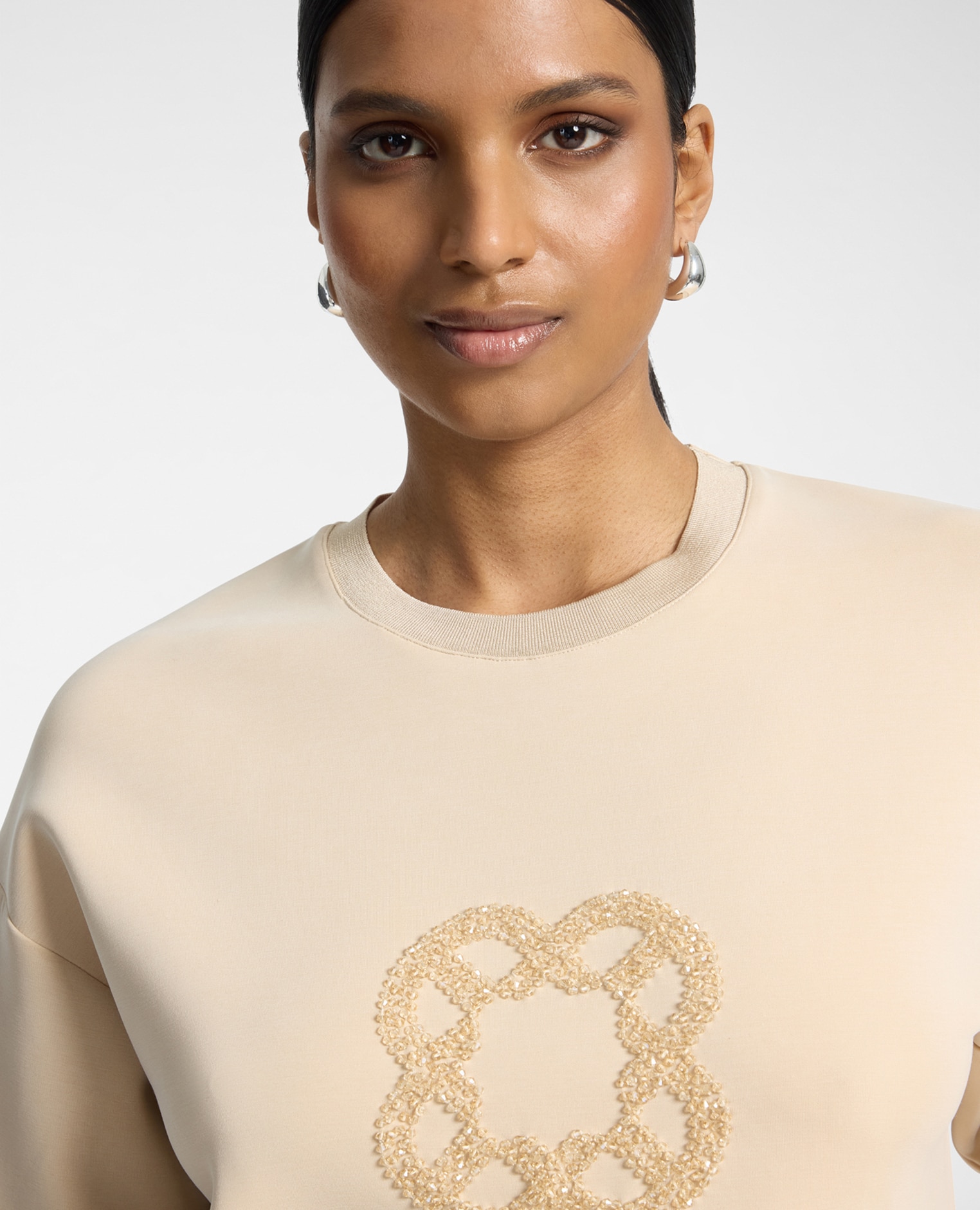 Sudadera de mujer con bordado monogram ajuste boxy con cuello redondo - Elena Miró - Beige Beige-4
