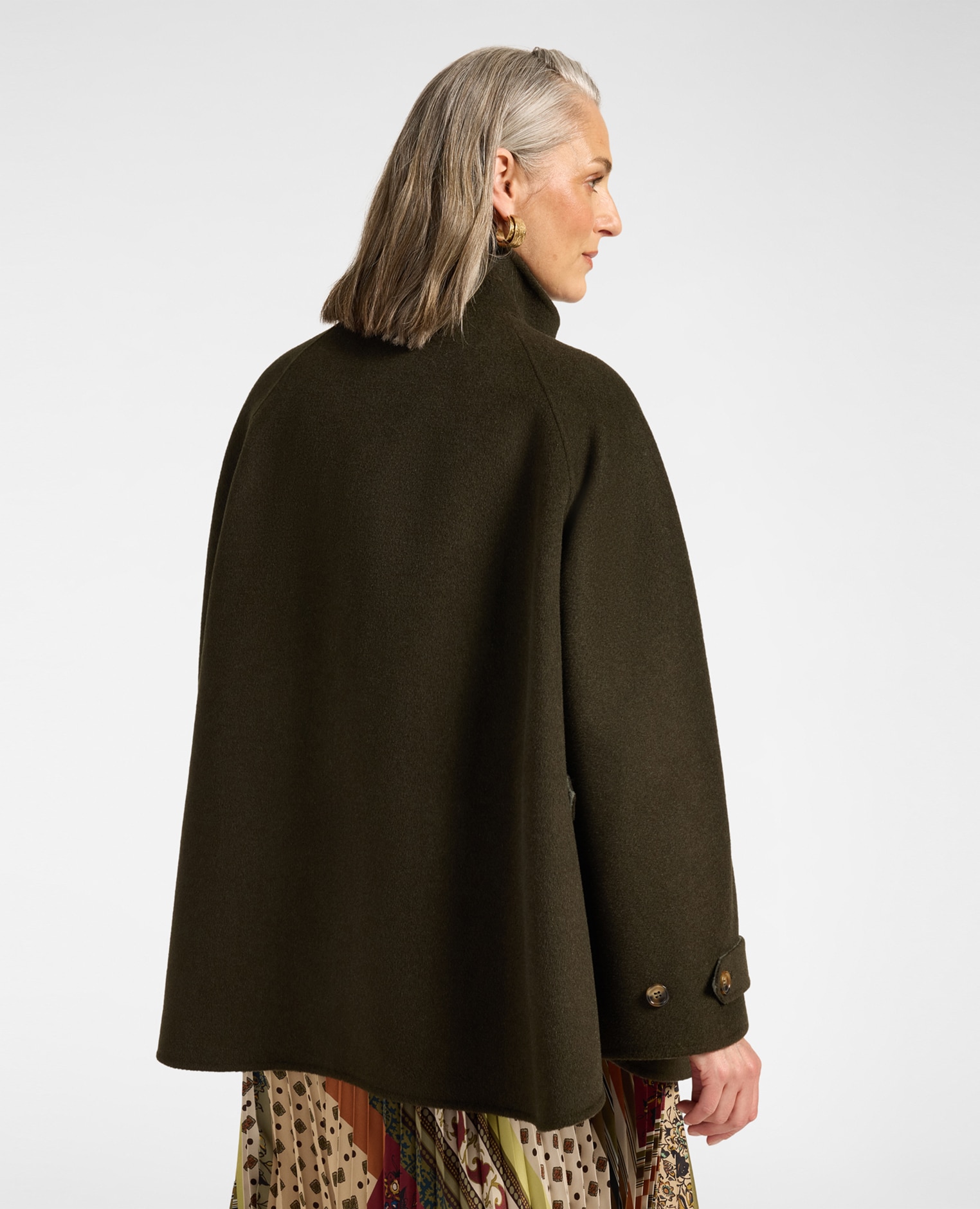 Abrigo de mujer mezcla de lana cuello alto ajuste regular cuello alto - Elena Miró - Verde militar Verde militar-2