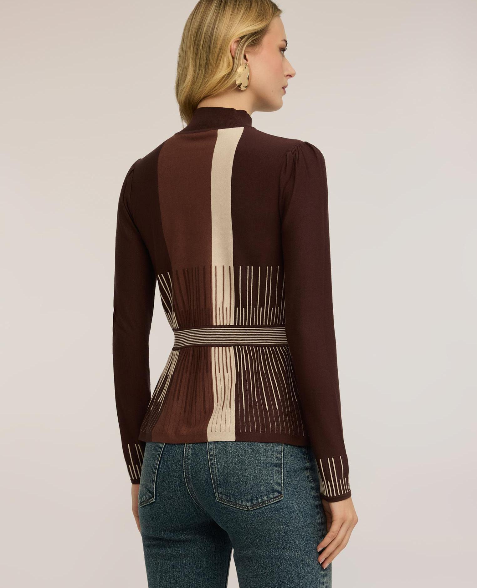 Jersey de mujer de cuello alto a rayas con corte peplo cuello alto de cisne - Motivi - Marrón Marrón-2