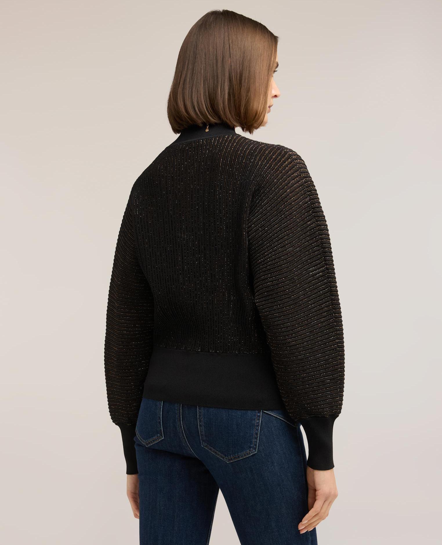 Jersey de mujer de cuello alto acanalado en hilo laminado escote de cuello alto frontal - Motivi - Marrón Marrón-2