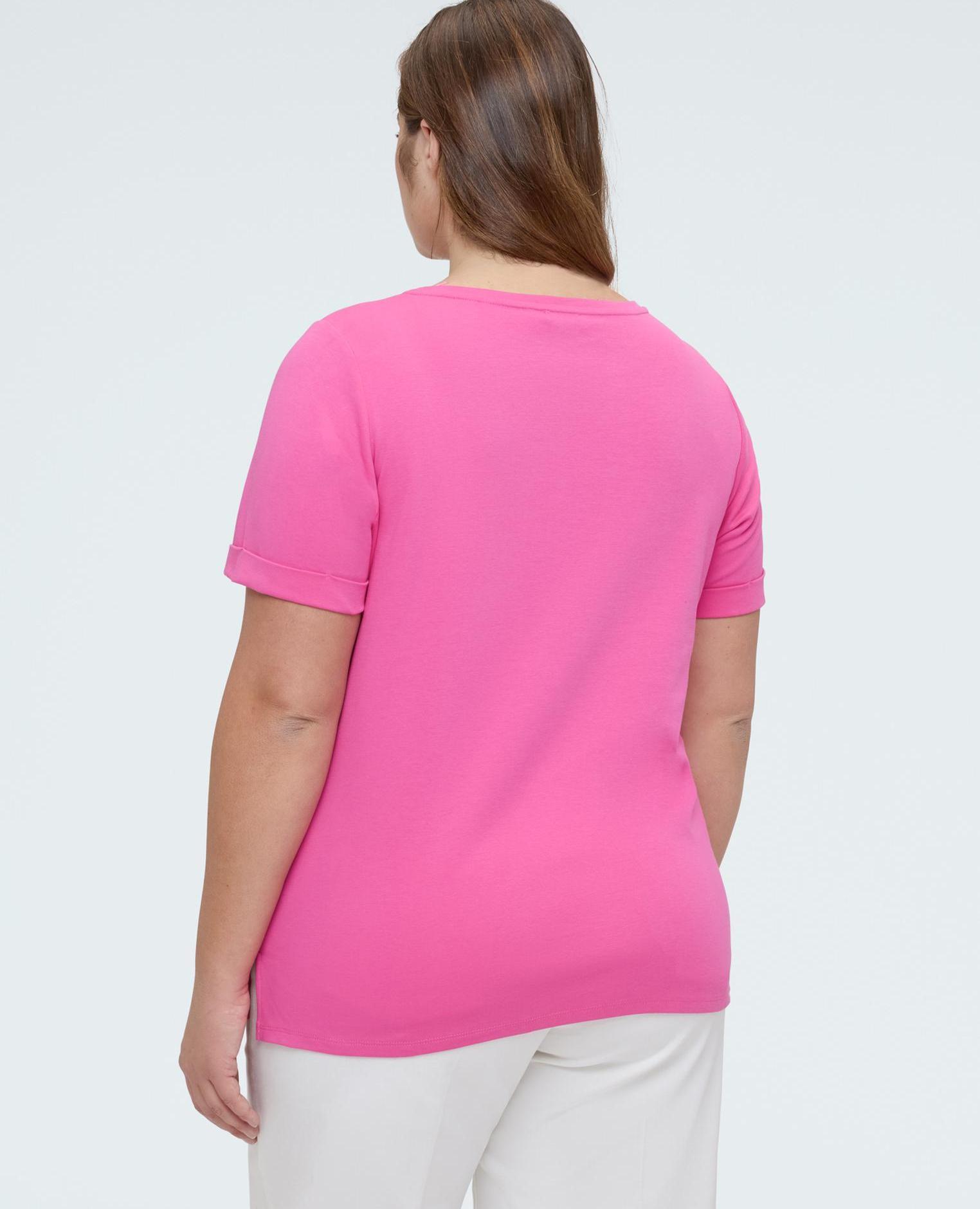 Camiseta de mujer de algodón con bolsillo decorado geométrico - Fiorella Rubino - Fucsia Fucsia-2