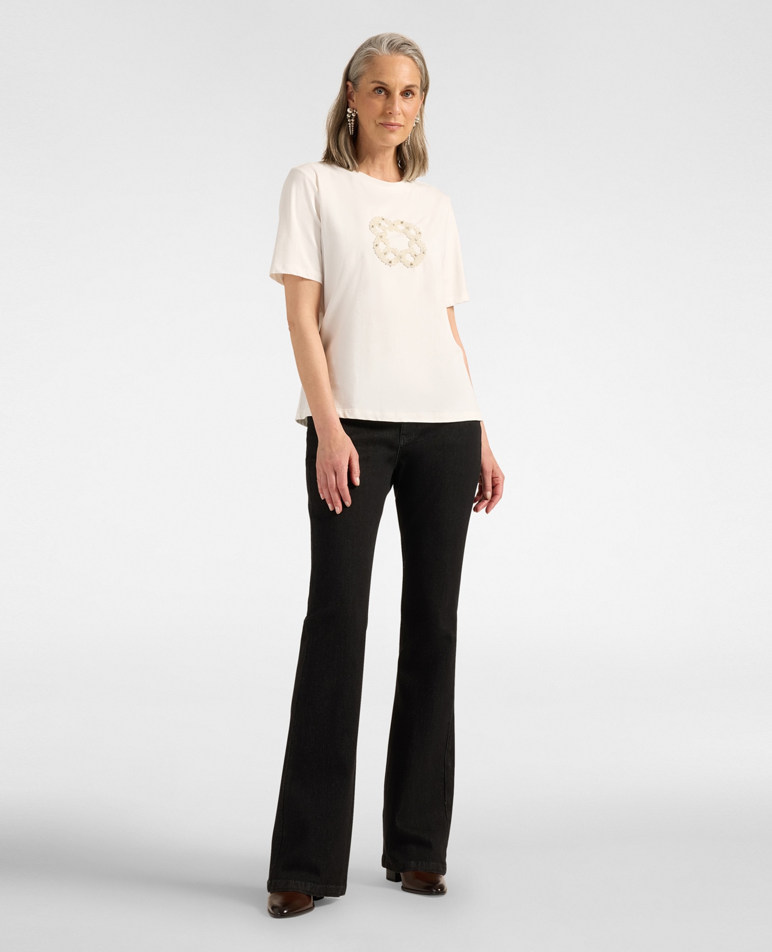 Camiseta de mujer de algodón con bordado monogram bordado monogram delante - Elena Miró - Blanco Blanco-3