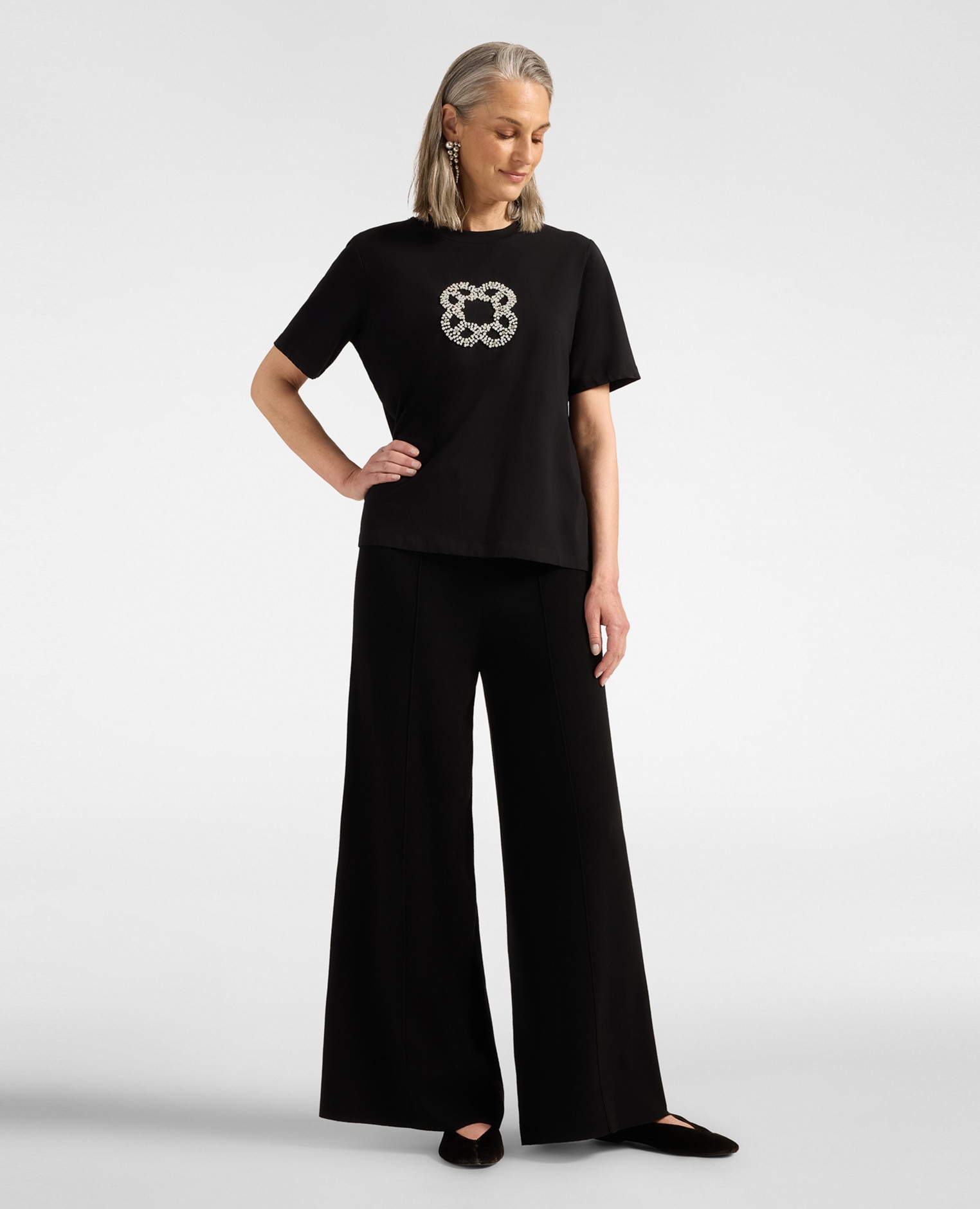 Camiseta de mujer de algodón con bordado monogram bordado monogram delante - Elena Miró - Negro Negro-3