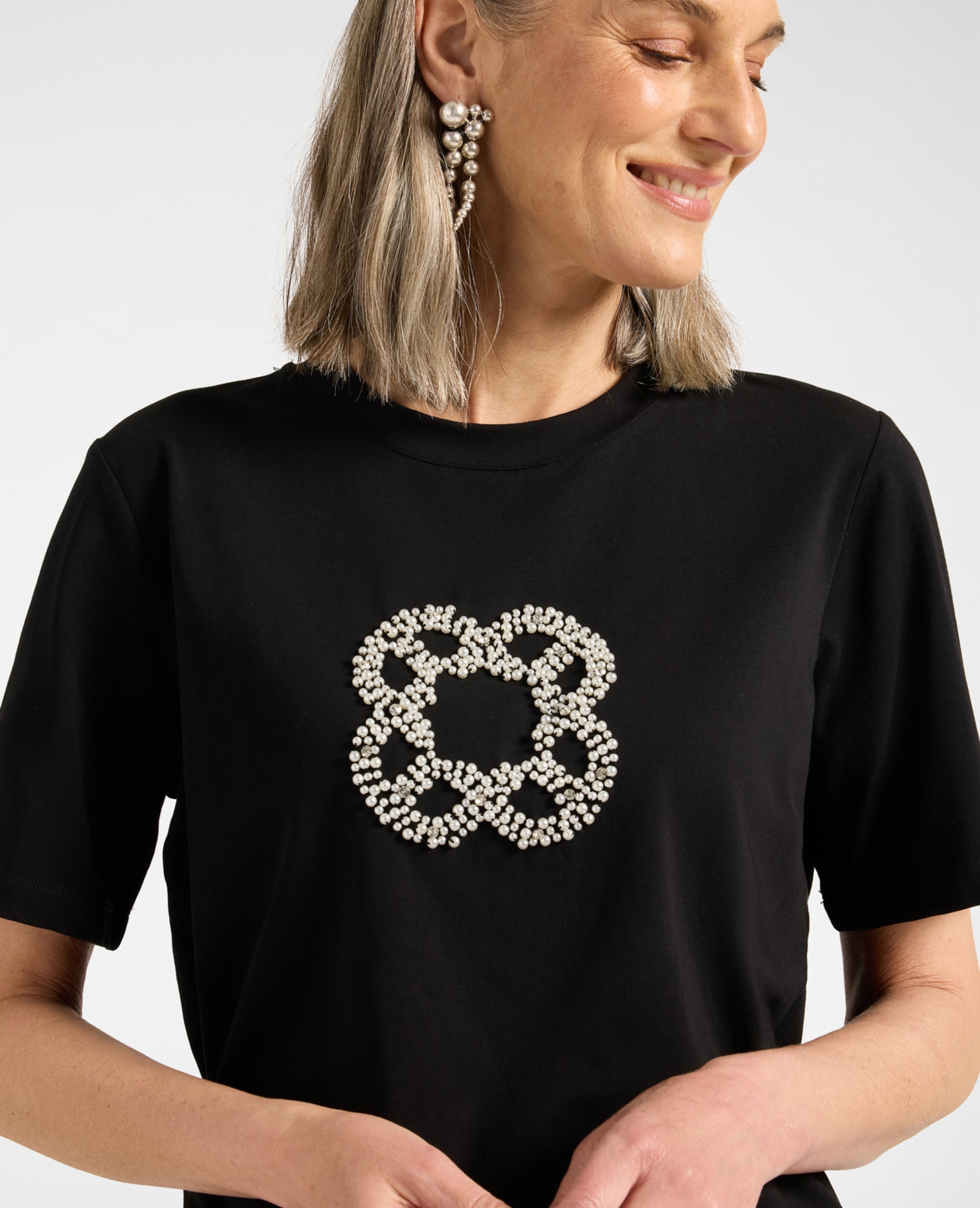 Camiseta de mujer de algodón con bordado monogram bordado monogram delante - Elena Miró - Negro Negro-4