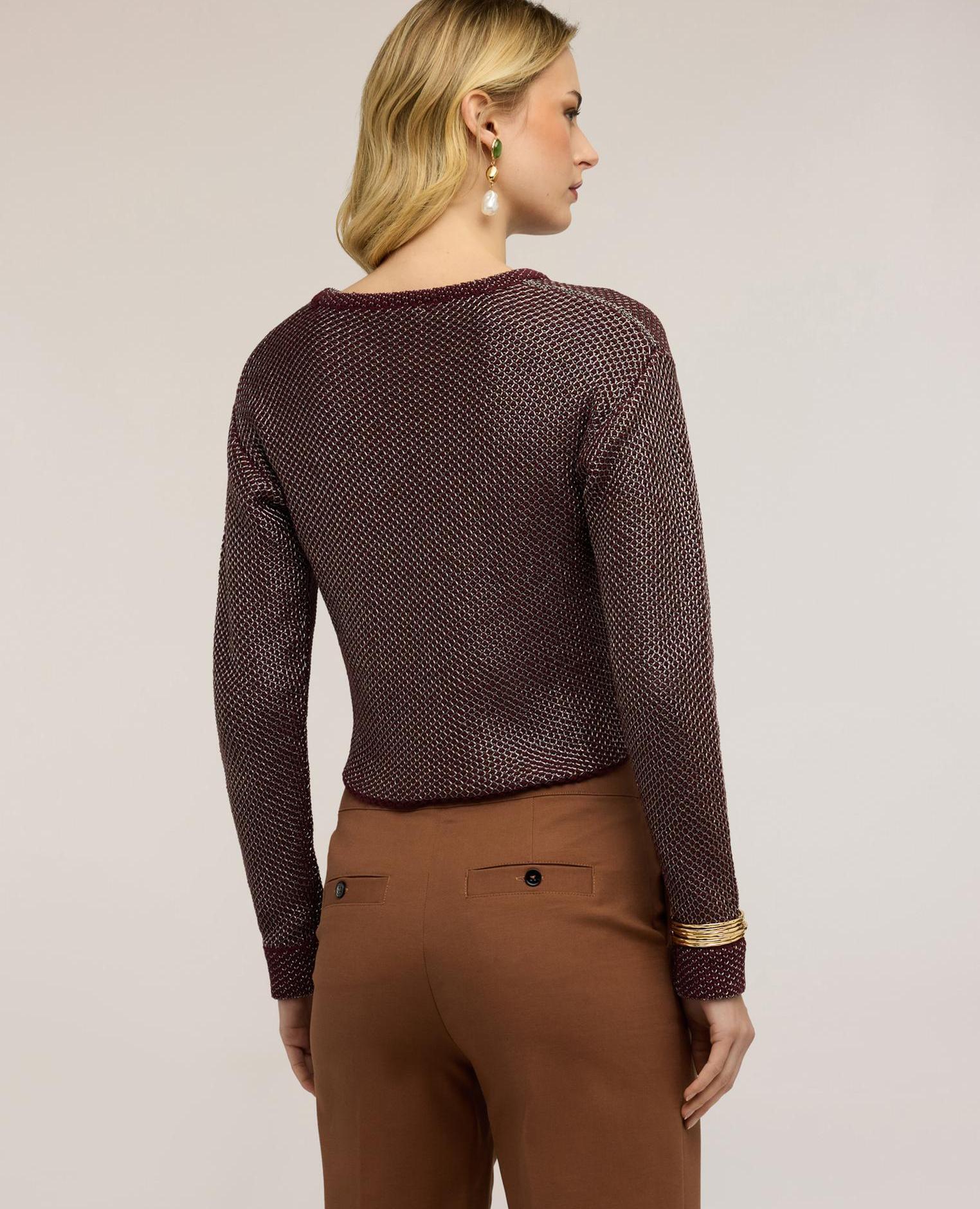 Jersey de mujer con tejido de red lurex modelo corto con ajuste regular - Motivi - Burdeos Burdeos-2