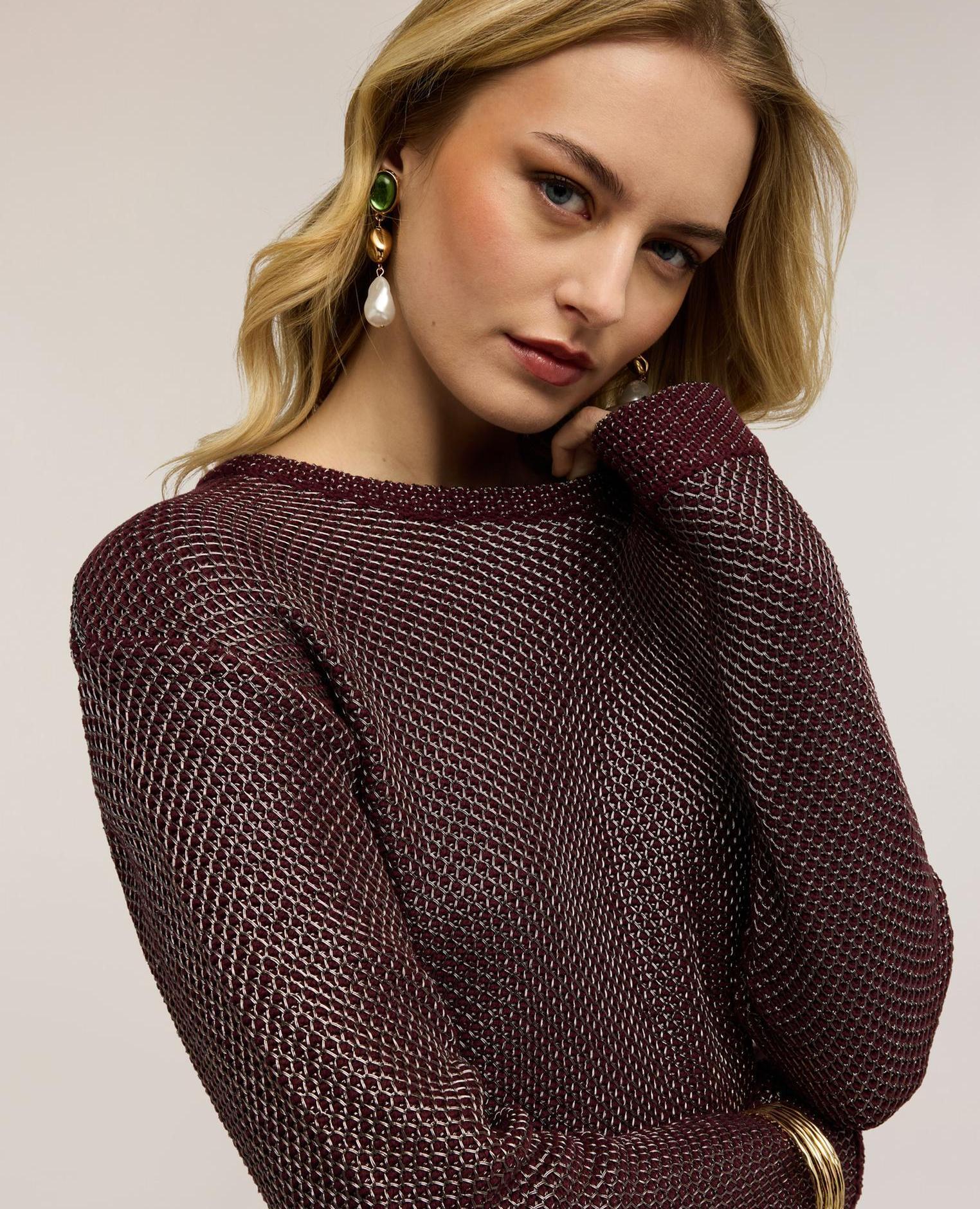 Jersey de mujer con tejido de red lurex modelo corto con ajuste regular - Motivi - Burdeos Burdeos-3