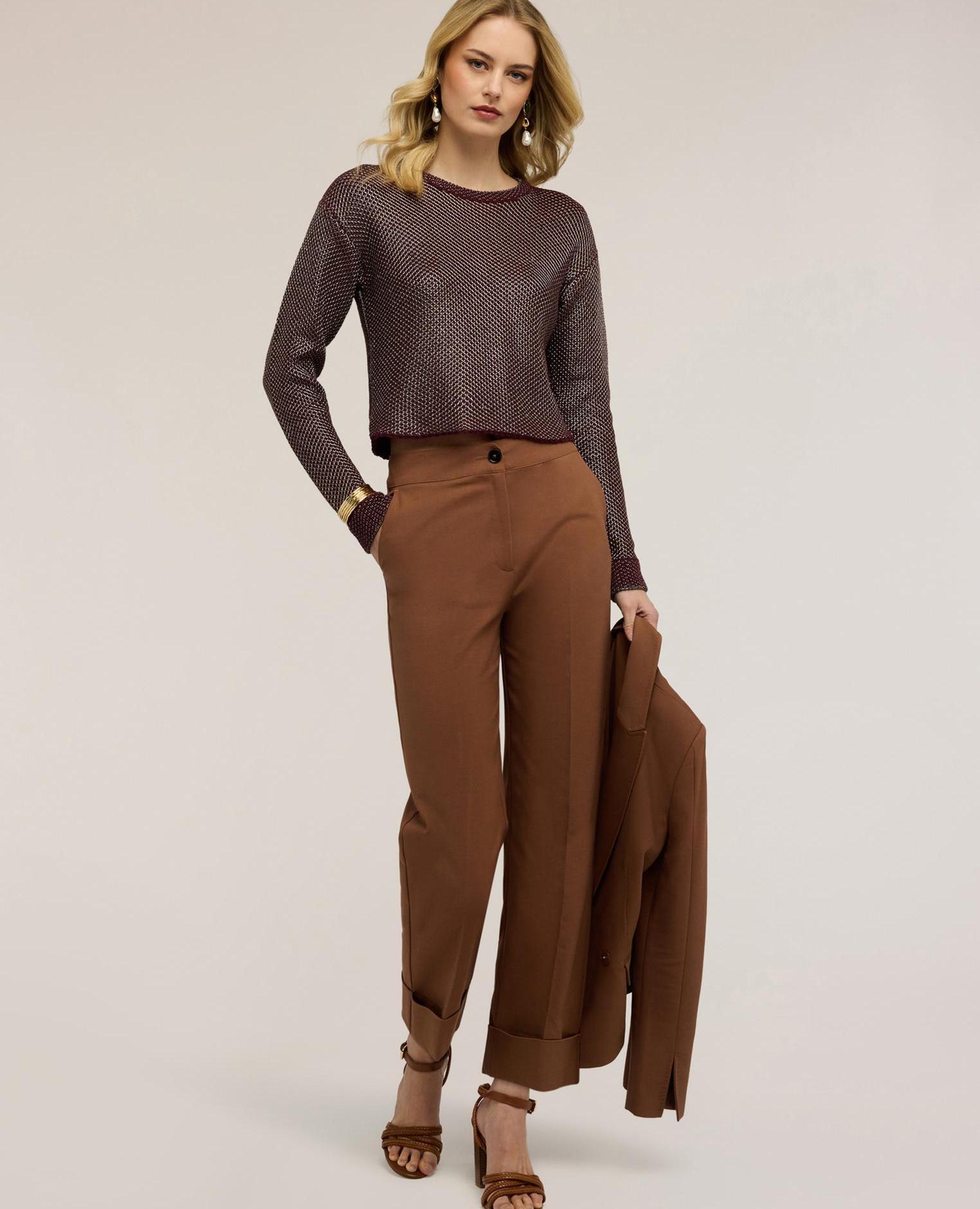 Jersey de mujer con tejido de red lurex modelo corto con ajuste regular - Motivi - Burdeos Burdeos-4