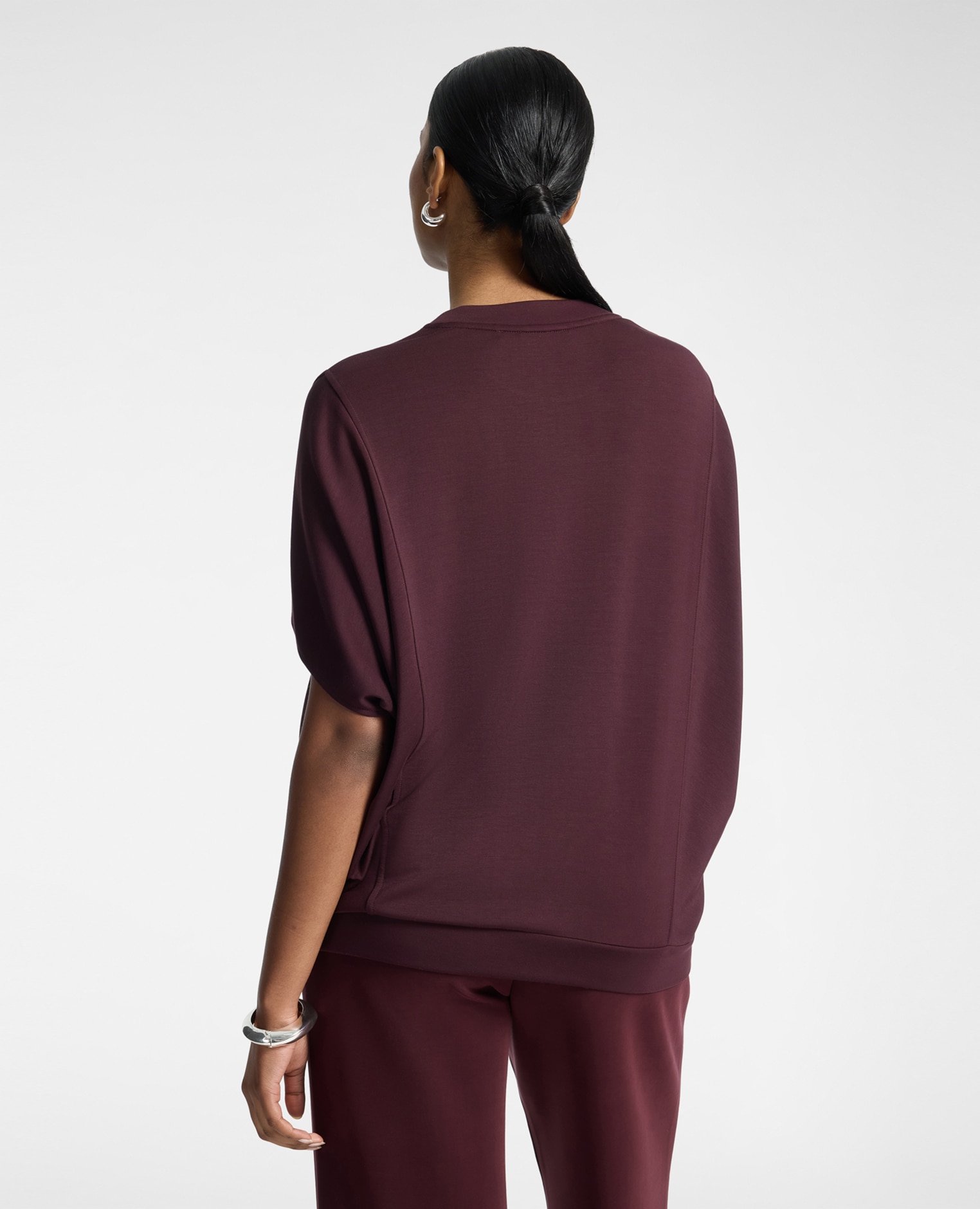 Sudadera de mujer en scuba ligero mezcla modal ajuste oversize con mangas cortas - Elena Miró - Burdeos Burdeos-2