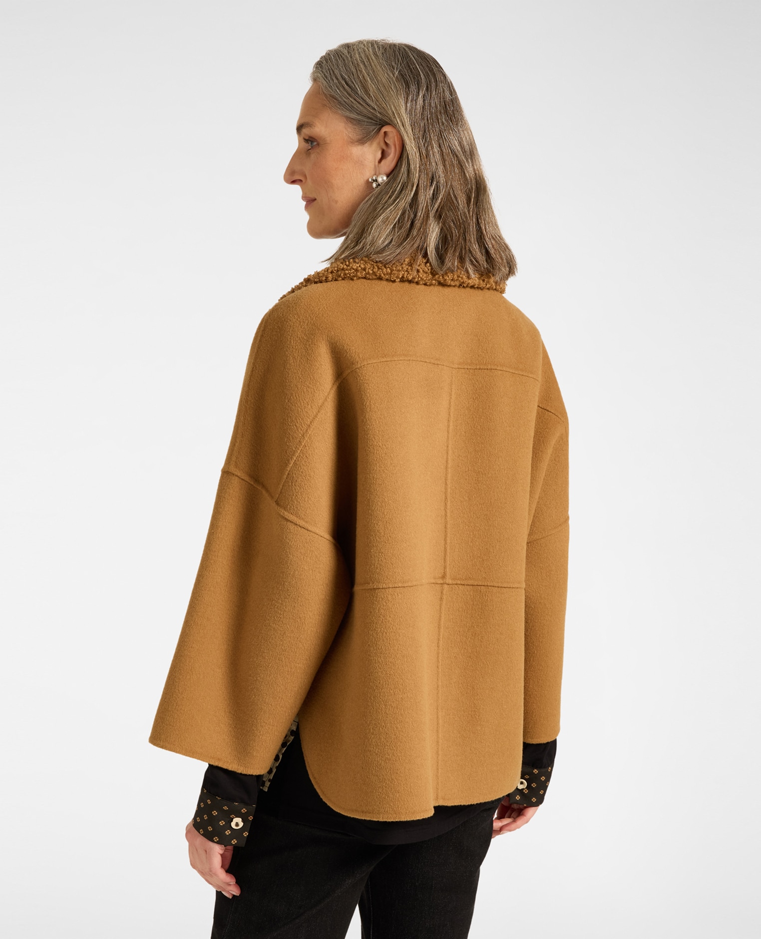 Chaquetón de mujer mezcla de lana cierre asimétrico longitud media con cierre asimétrico de cremallera - Elena Miró - Beige Beige-2