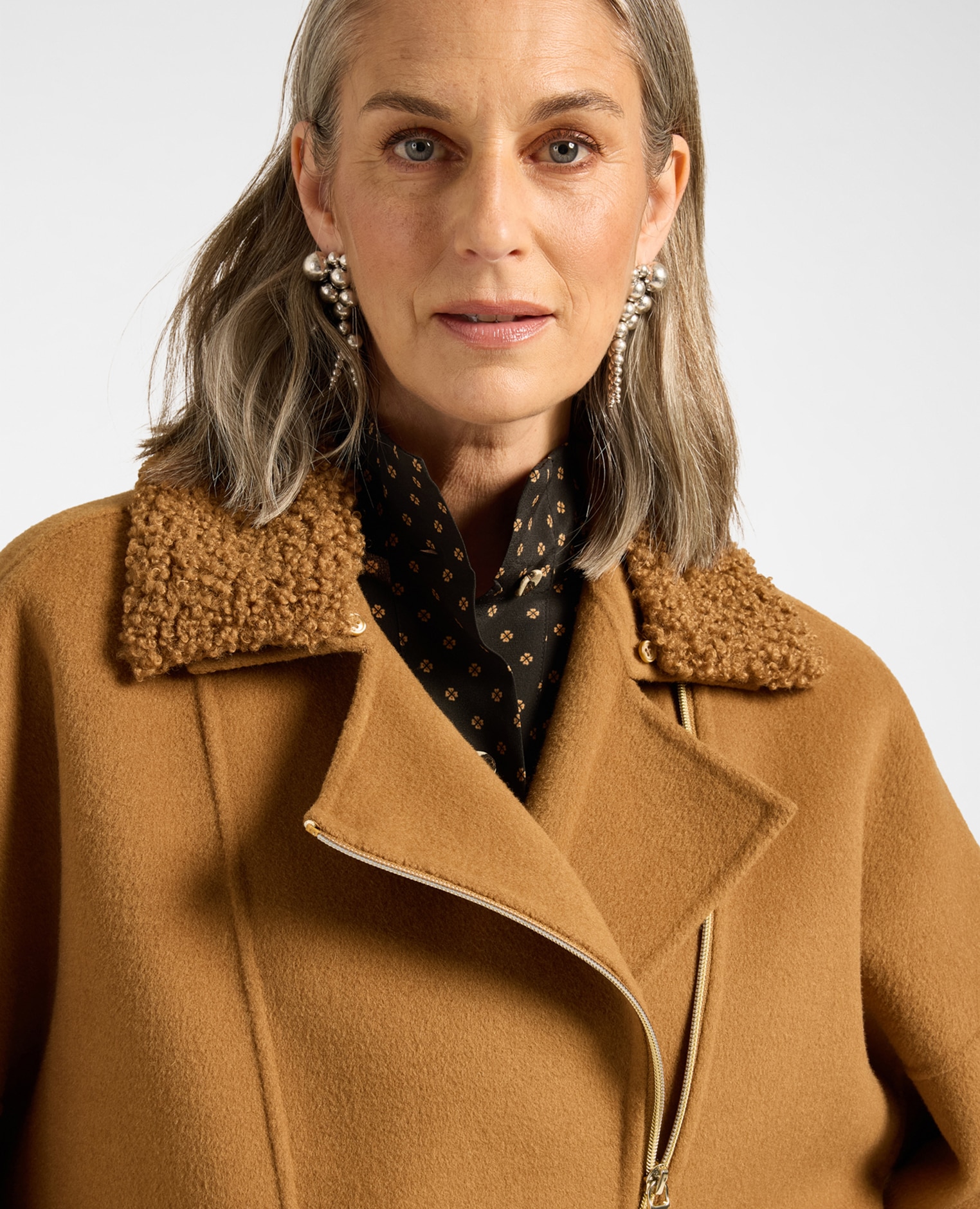 Chaquetón de mujer mezcla de lana cierre asimétrico longitud media con cierre asimétrico de cremallera - Elena Miró - Beige Beige-4