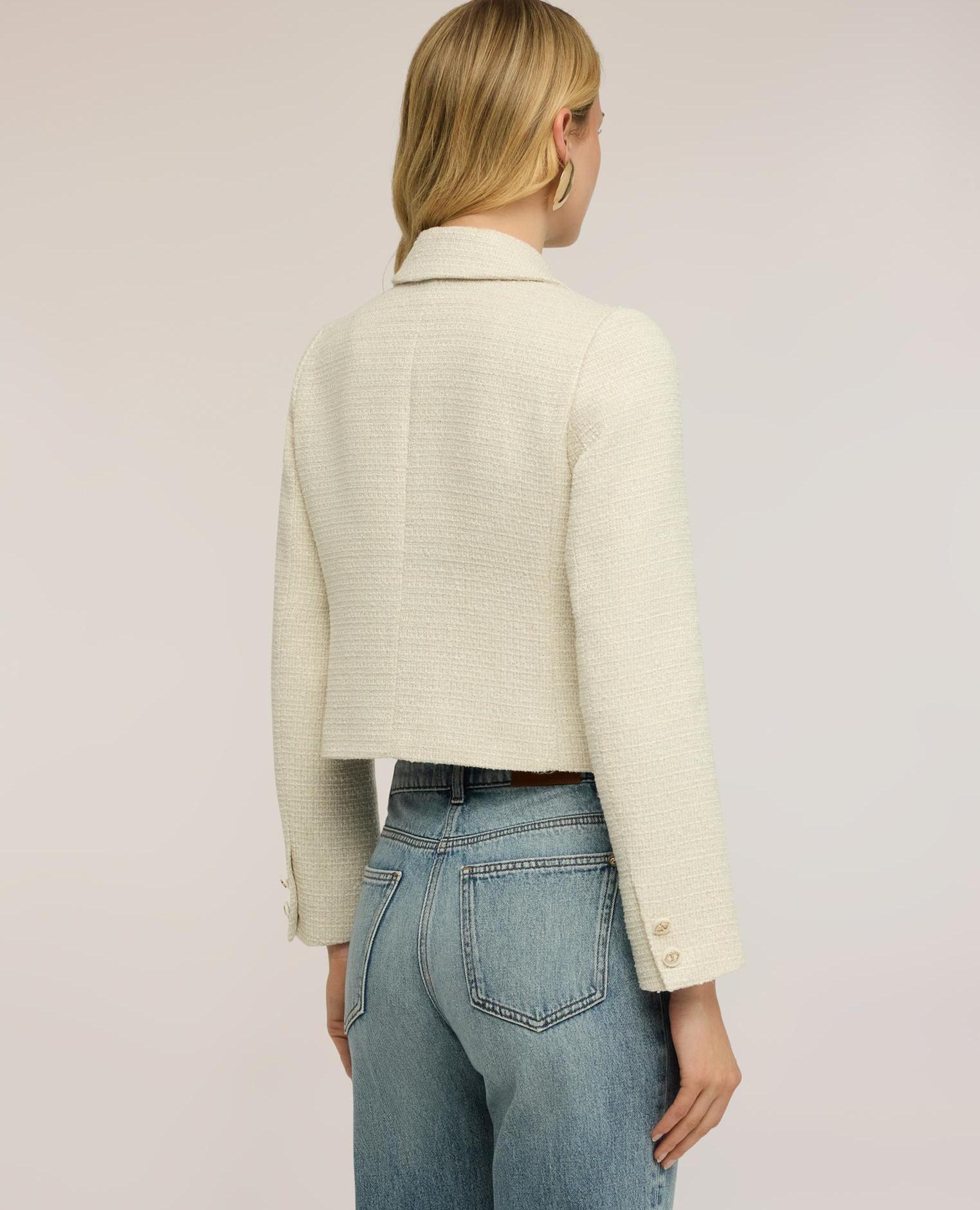 Chaqueta de mujer corta cruzada en bouclé solapas clásicas Blanco Motivi Blanco-2