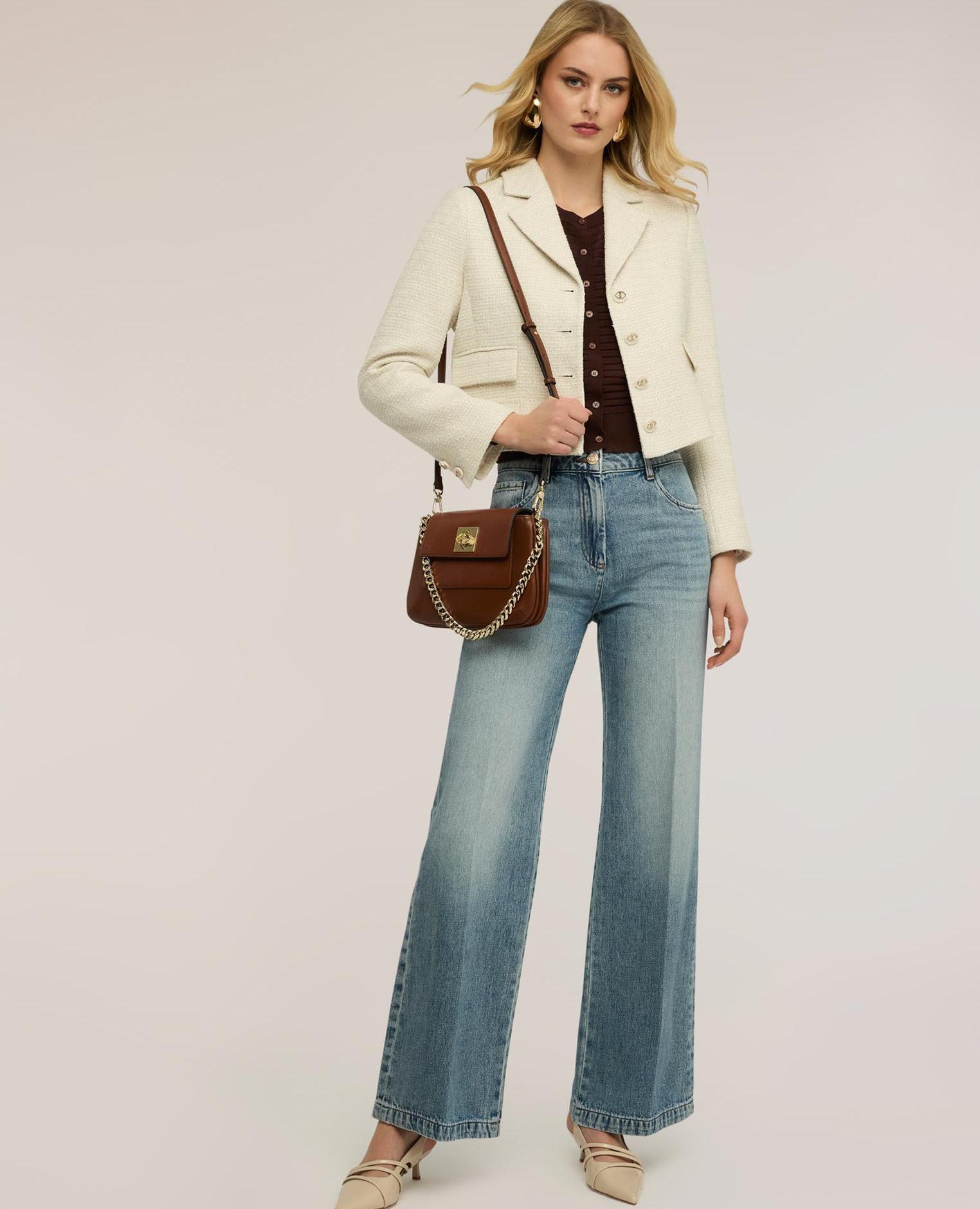 Chaqueta de mujer corta cruzada en bouclé solapas clásicas Blanco Motivi Blanco-3