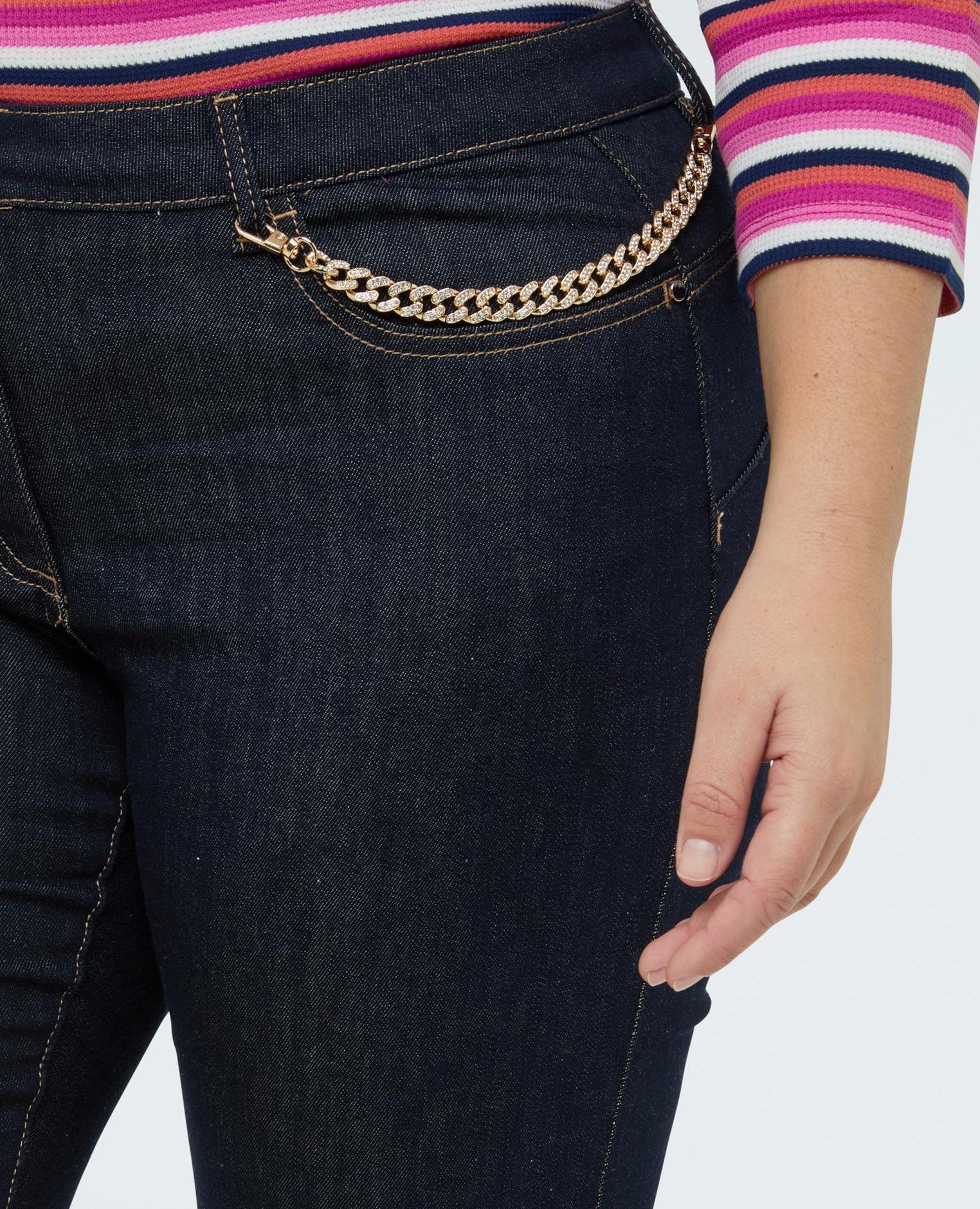 Vaqueros de mujer kick flare con cadenita decorativa - Fiorella Rubino - Azul Azul-3