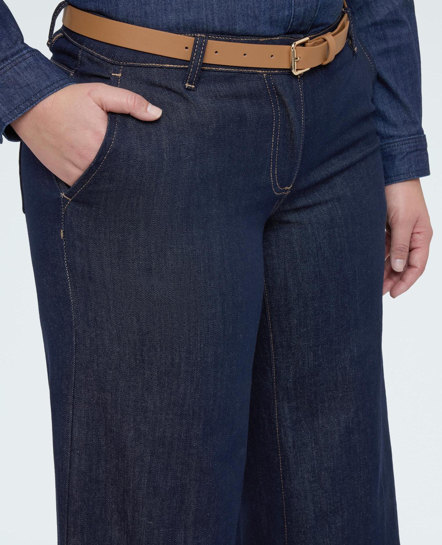 Vaqueros de mujer wide leg con cinturón extraíble cierre con botones y cremallera - Fiorella Rubino - Azul Azul-3