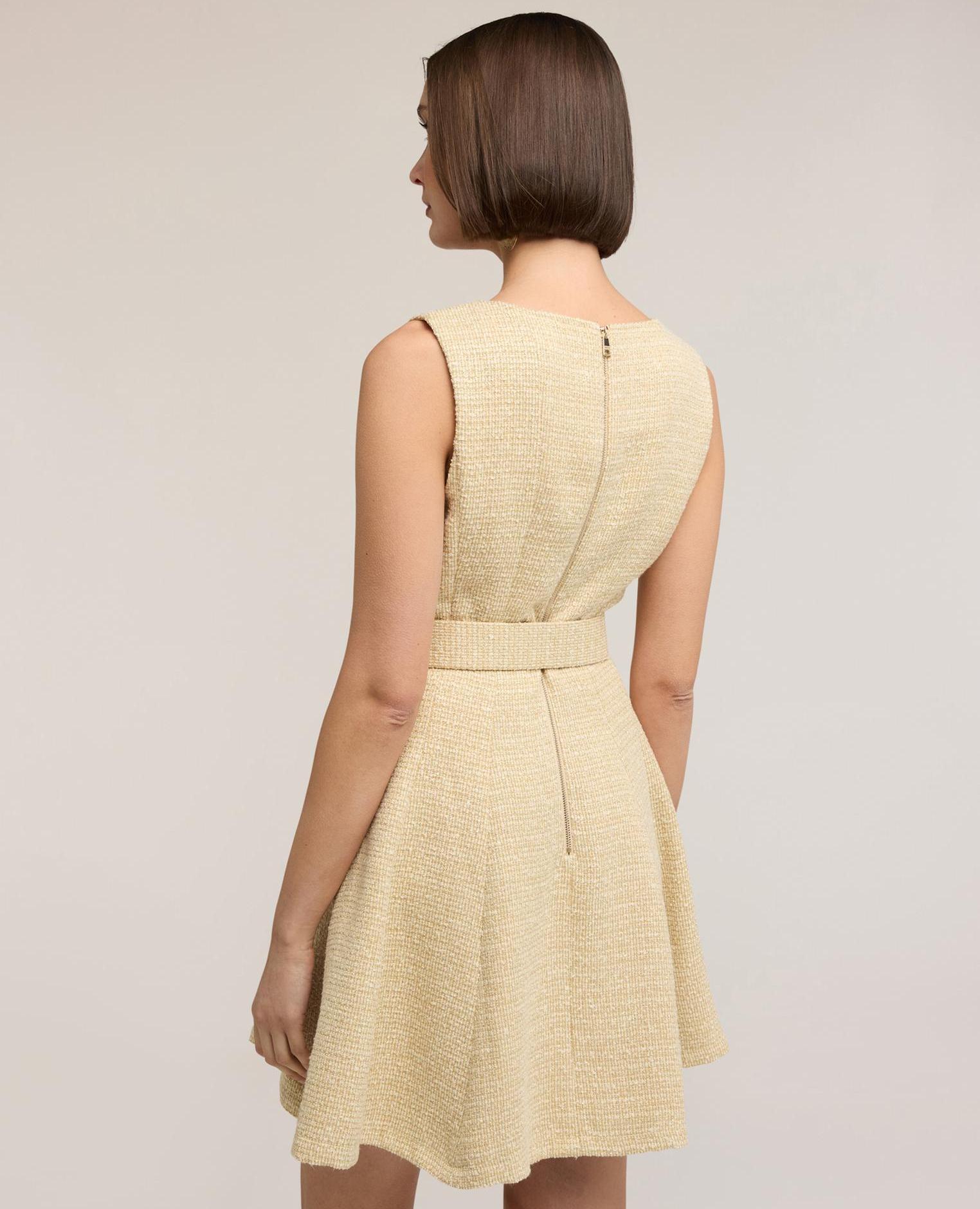 Vestido flare en tejido bouclé con cinturón modelo con cierre de cremallera trasero - Motivi - Amarillo Amarillo-2