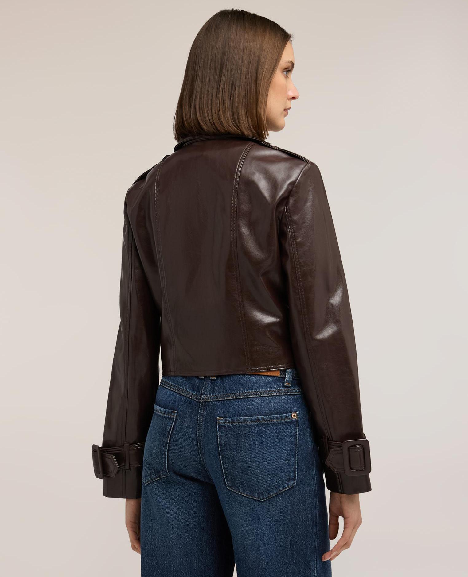 Chaqueta de mujer cropped en tejido revestido brillante modelo corto - Motivi - Burdeos Burdeos-2